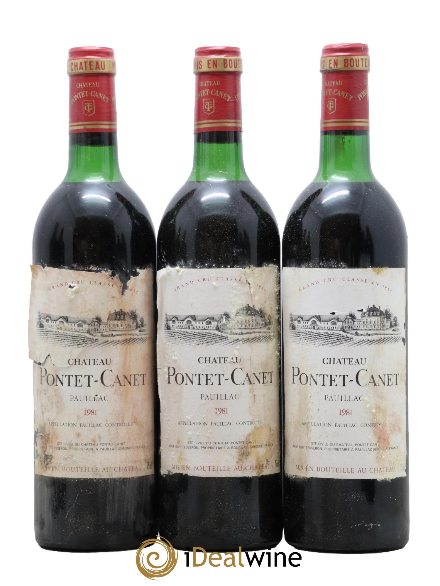 Château Pontet Canet 5ème Grand Cru Classé 1981 - Lot de 3 bouteilles - 0