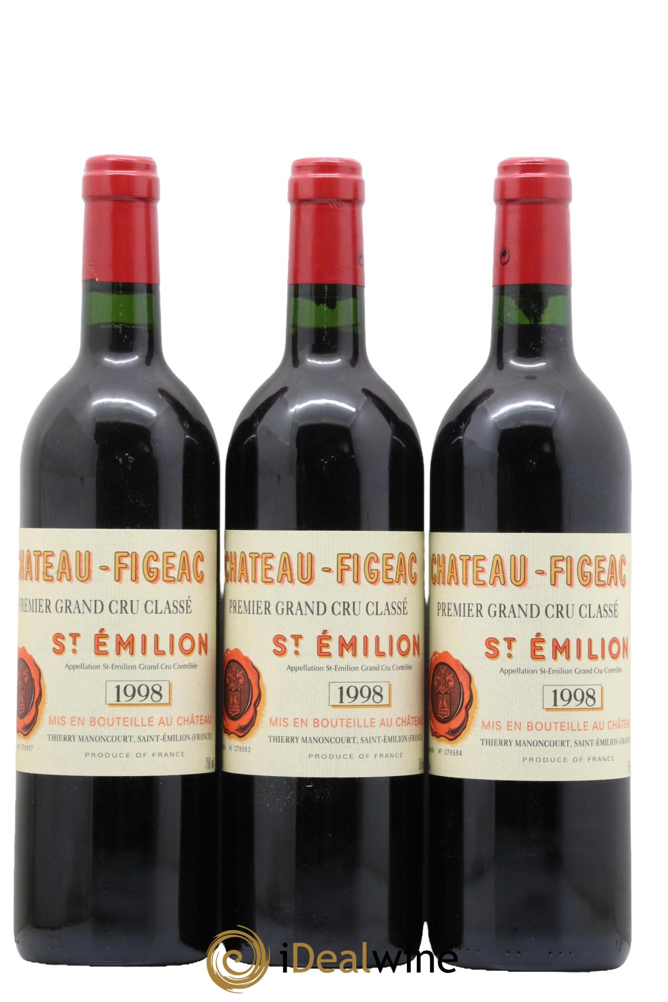 Château Figeac 1er Grand Cru Classé A 1998 - Lotto di 3 bottiglie - 0