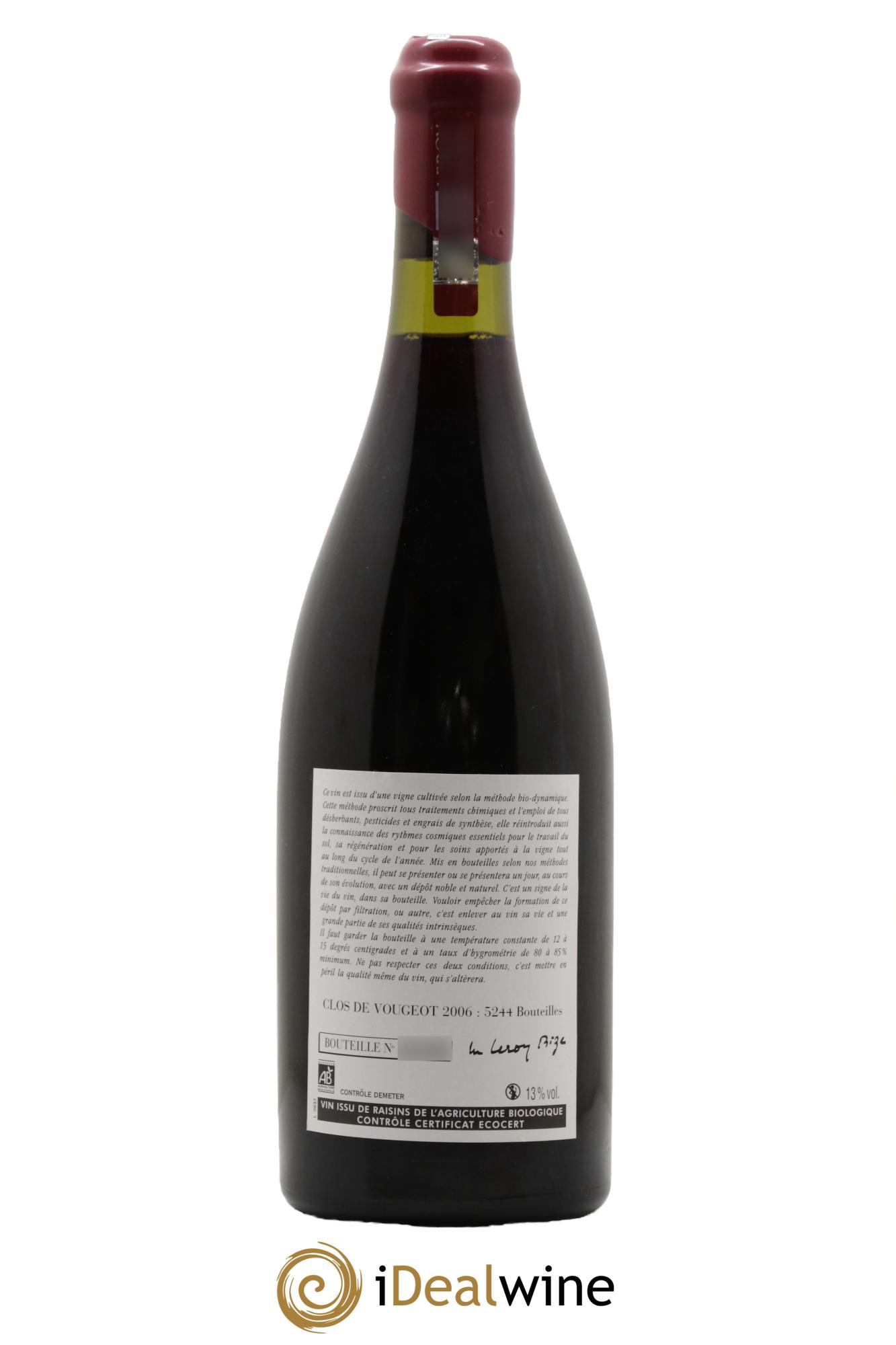 Clos de Vougeot Grand Cru Leroy (Domaine) 2006 - Lotto di 1 bottiglia - 1