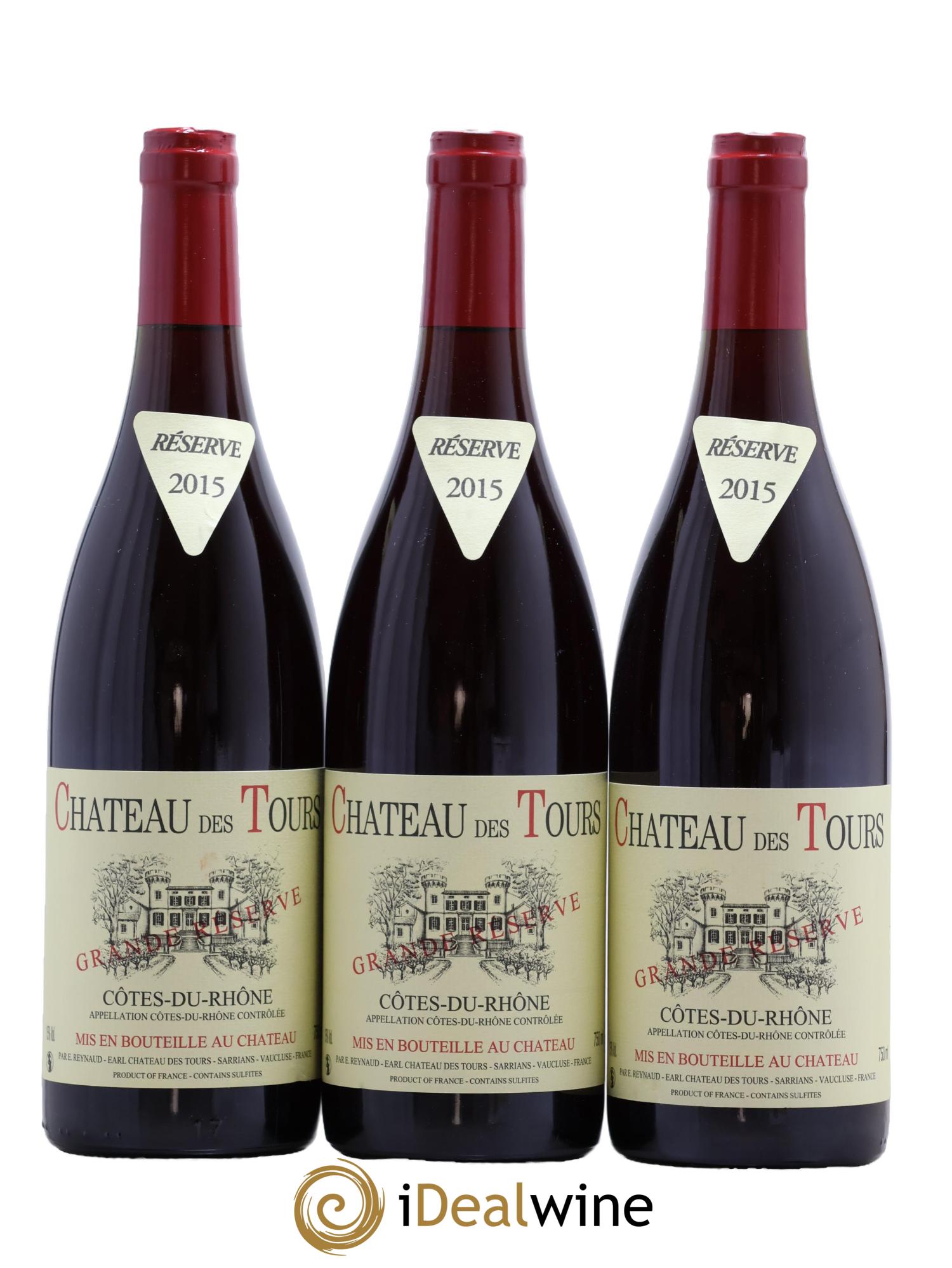 Côtes du Rhône Château des Tours Grande Réserve Emmanuel Reynaud 2015 - Lot of 3 bottles - 0