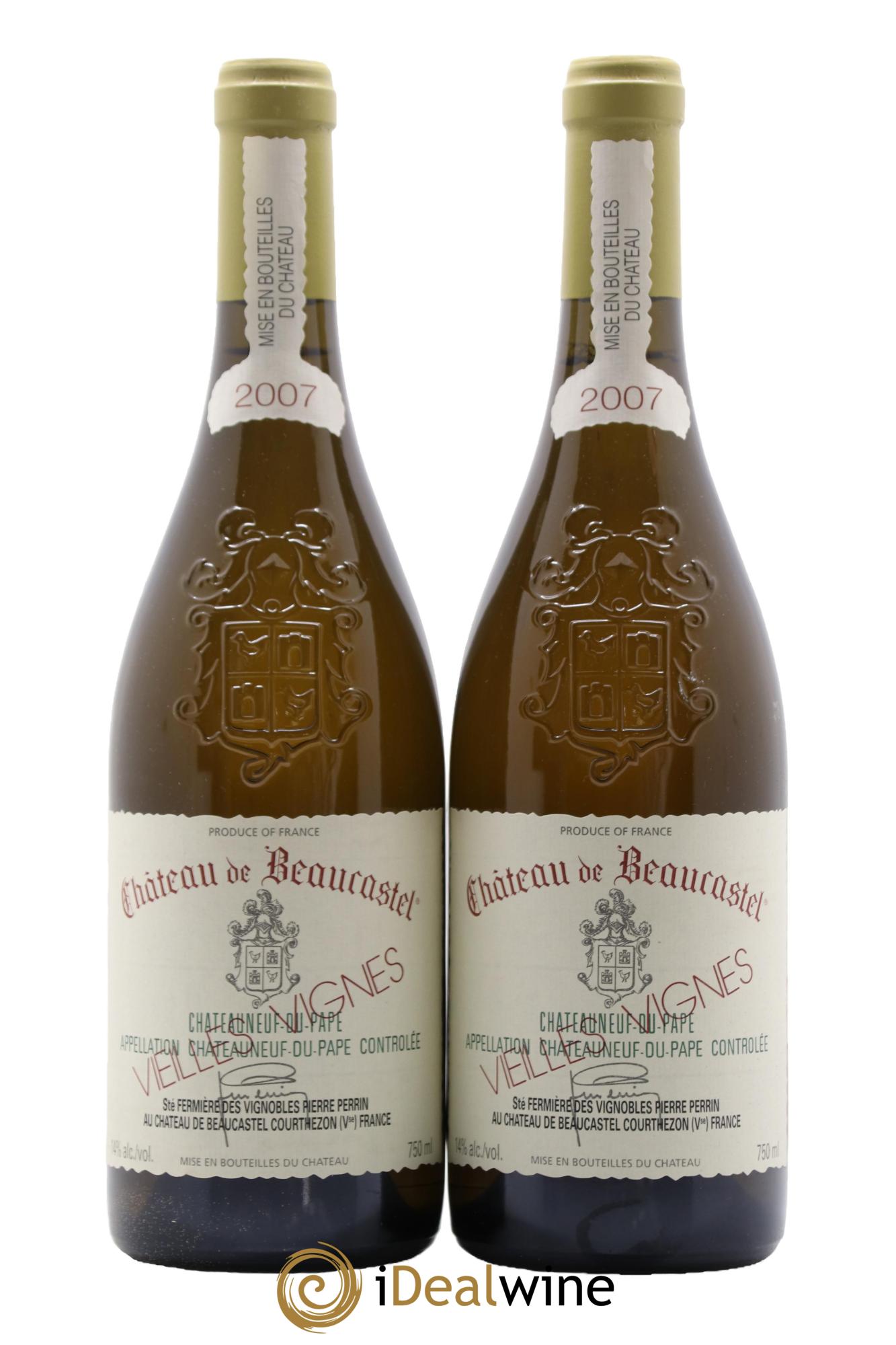 Châteauneuf-du-Pape Château de Château de Beaucastel Vieilles vignes Roussanne Famille Perrin 2007 - Lot de 2 bouteilles - 0