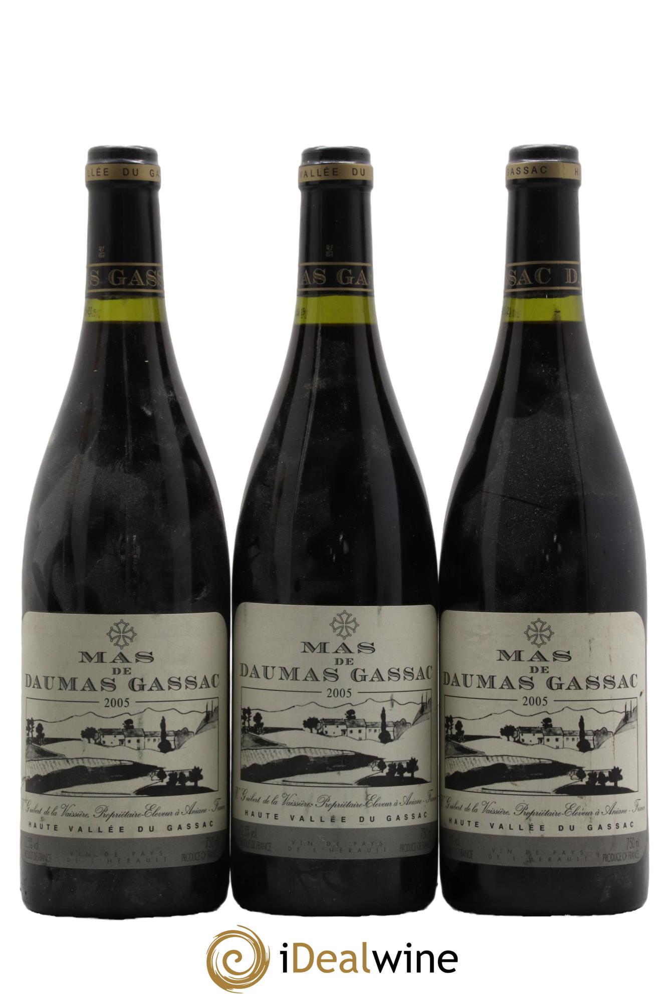 IGP St Guilhem-le-Désert - Cité d'Aniane Mas Daumas Gassac Famille Guibert de La Vaissière 2005 - Lot de 3 bouteilles - 0