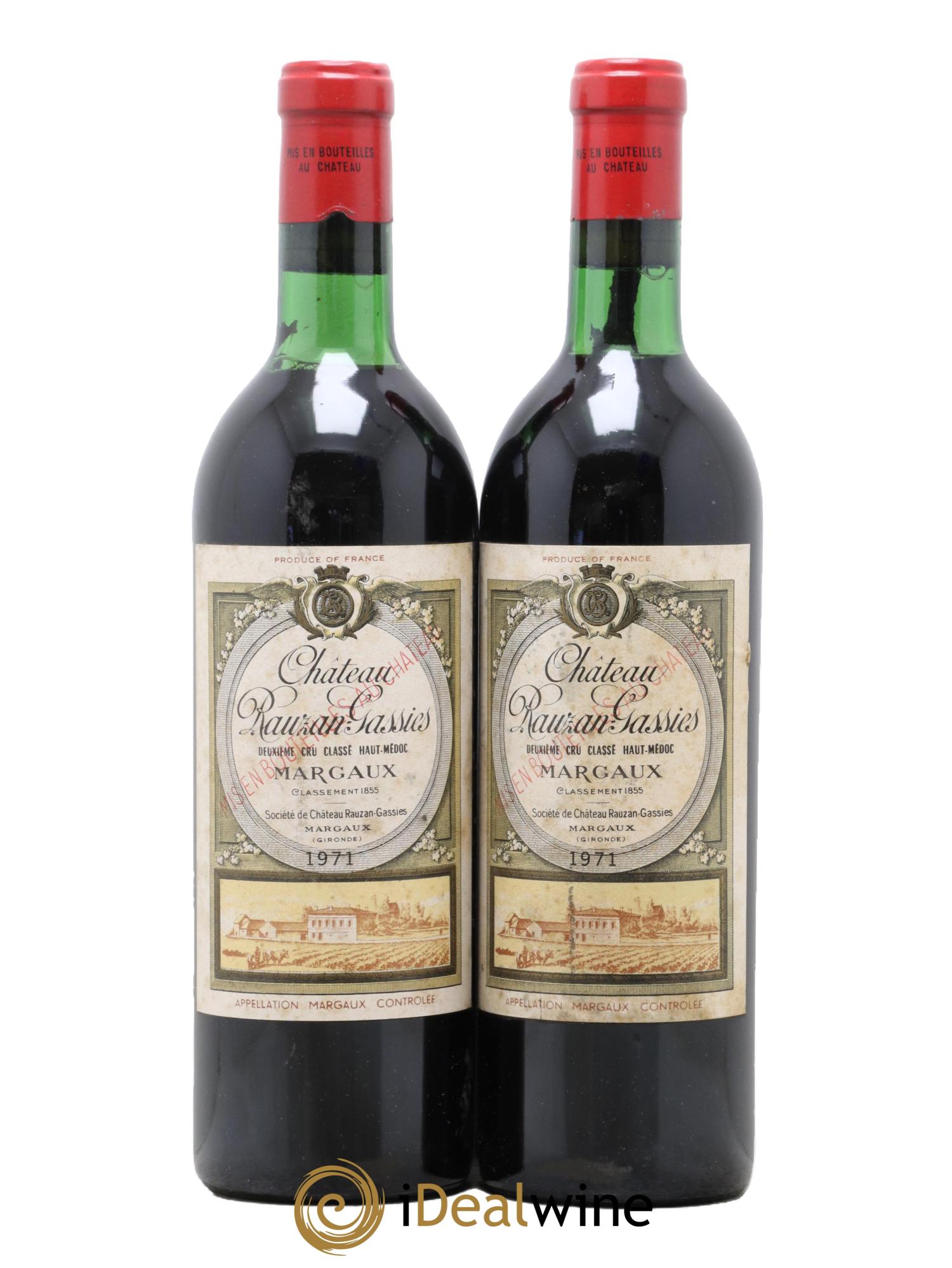 Château Rauzan-Gassies 2ème Grand Cru Classé 1971 - Lot de 2 bouteilles - 0