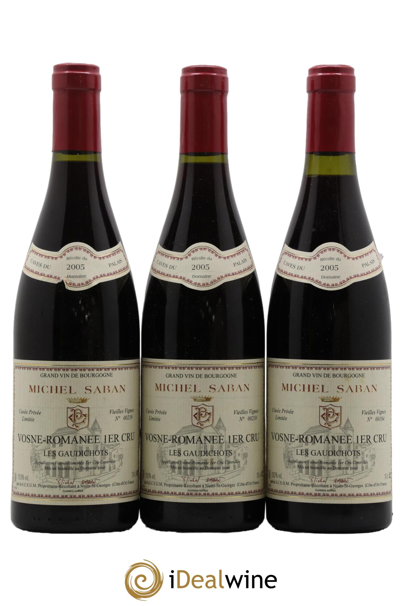 Vosne-Romanée 1er Cru Les Gaudichots Vieilles Vignes Michel Saban 2005 - Lot de 3 bouteilles - 0