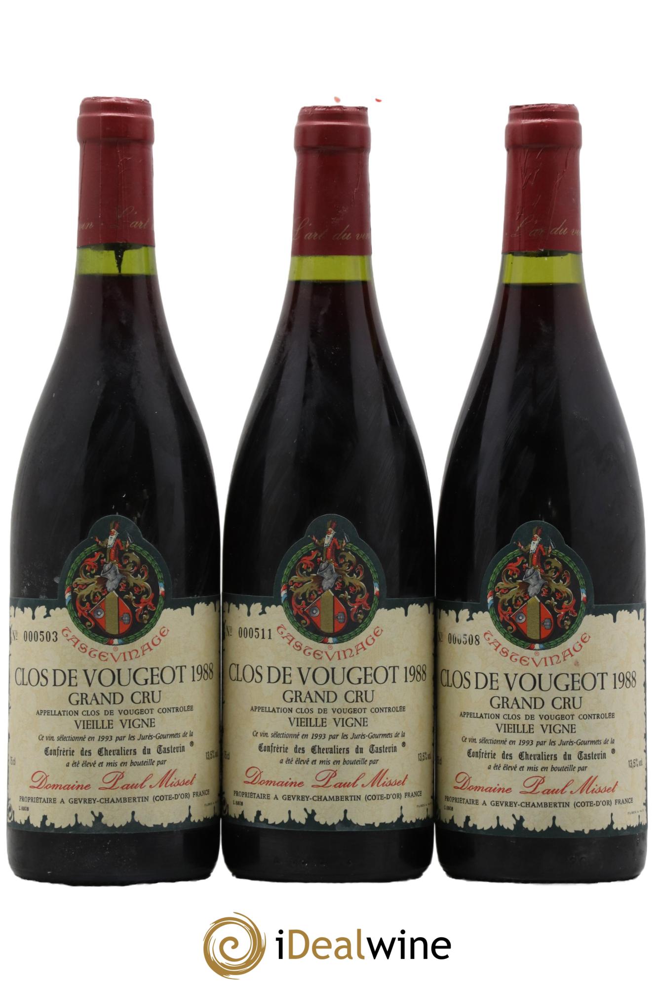 Clos de Vougeot Grand Cru Vieilles Vignes Domaine Paul Misset 1988 - Lot de 3 bouteilles - 1