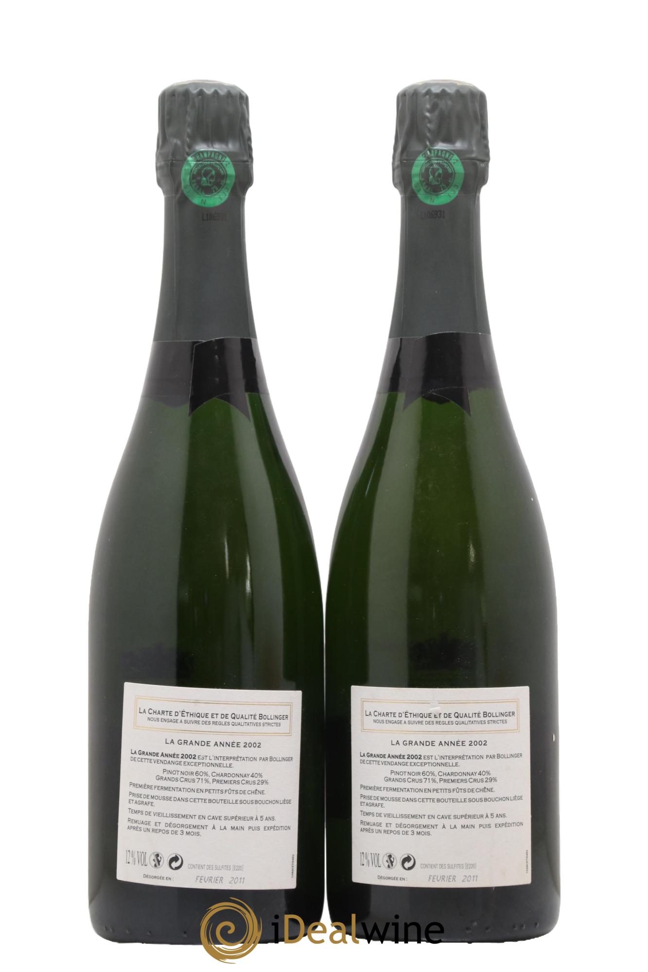 Grande Année Bollinger 2002 - Lot of 2 bottles - 1