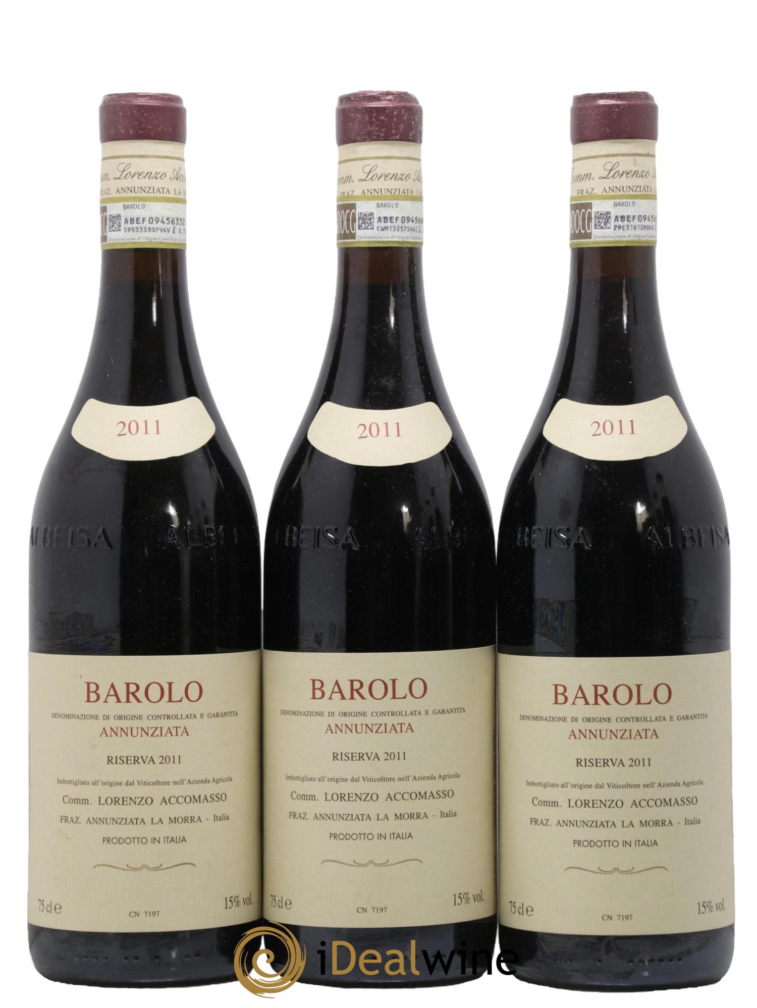 Barolo DOCG Annunziata Riserva  Lorenzo Accomasso 2011 - Lot de 3 bouteilles - 0