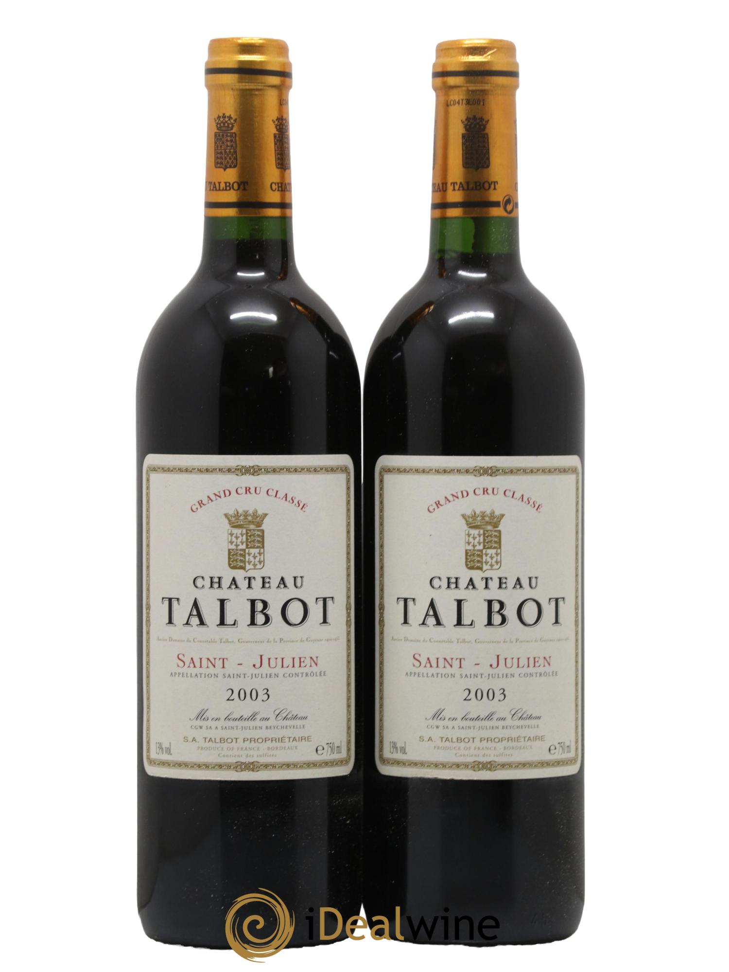 Château Talbot 4ème Grand Cru Classé 2003 - Lotto di 2 bottiglie - 0