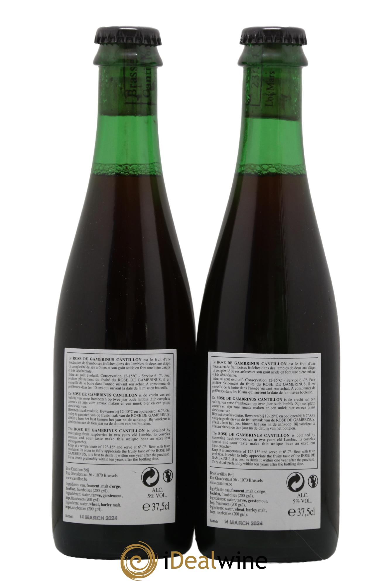 Bière Lambic Rosé de Gambrinus Cantillon Imbottigliato 2024 - Lotto di 2 mezze bottiglie - 1