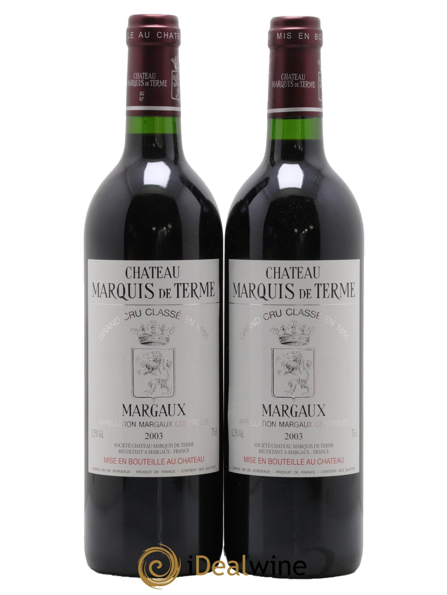 Château Marquis de Terme 4ème Grand Cru Classé 2003 - Lotto di 2 bottiglie - 0