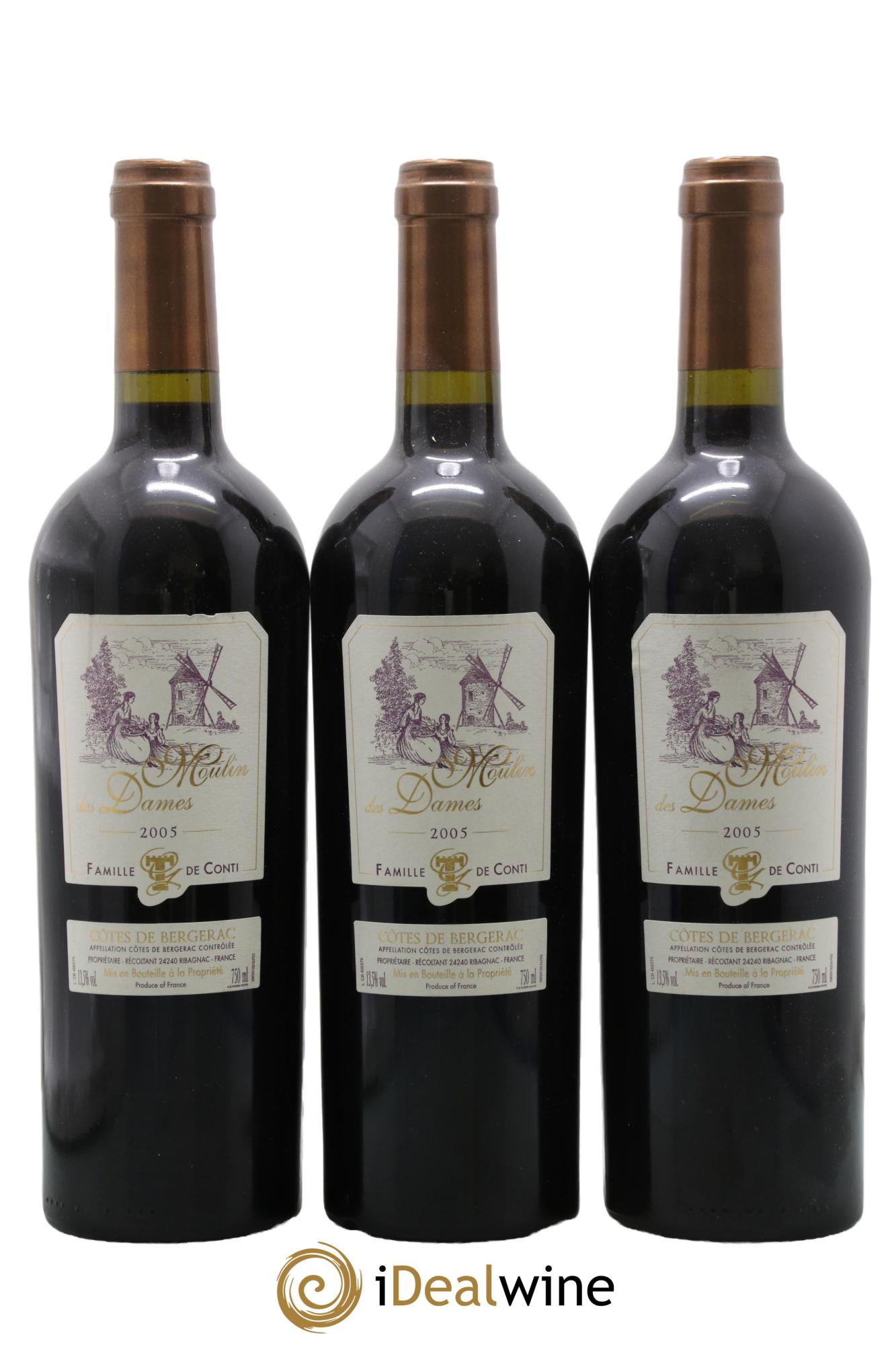 Bergerac Château Tour des Gendres Moulin des Dames Famille de Conti 2005 - Lot de 3 bouteilles - 0