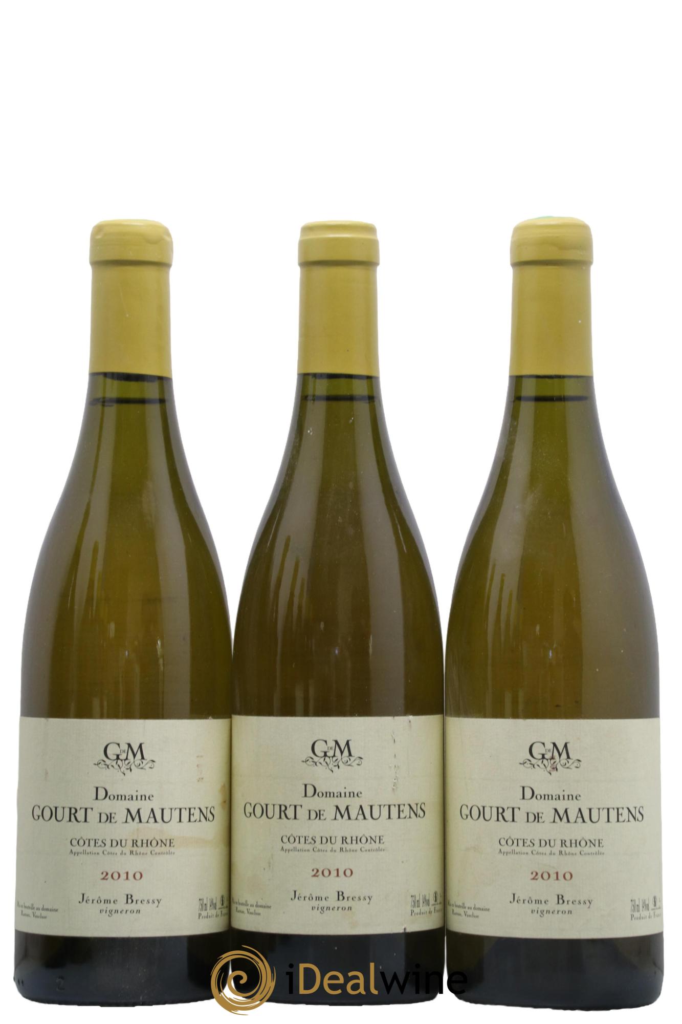 Côtes du Rhône Domaine Gourt de Mautens - Jérôme Bressy 2010 - Lot of 3 bottles - 0