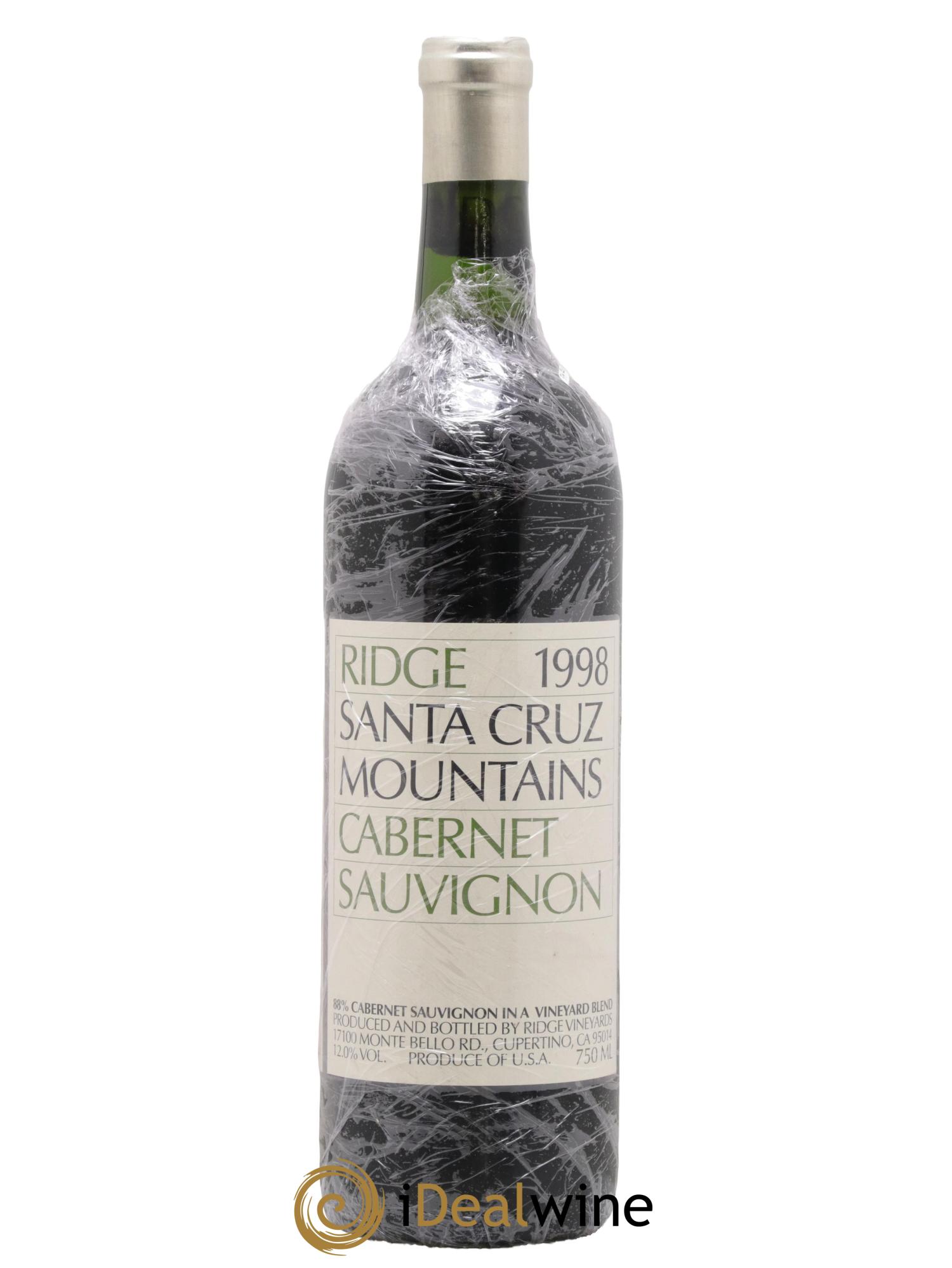 USA Cabernet Sauvignon Santa Cruz Mountains Ridge Vineyard 1998 - Lot de 1 bouteille - 0