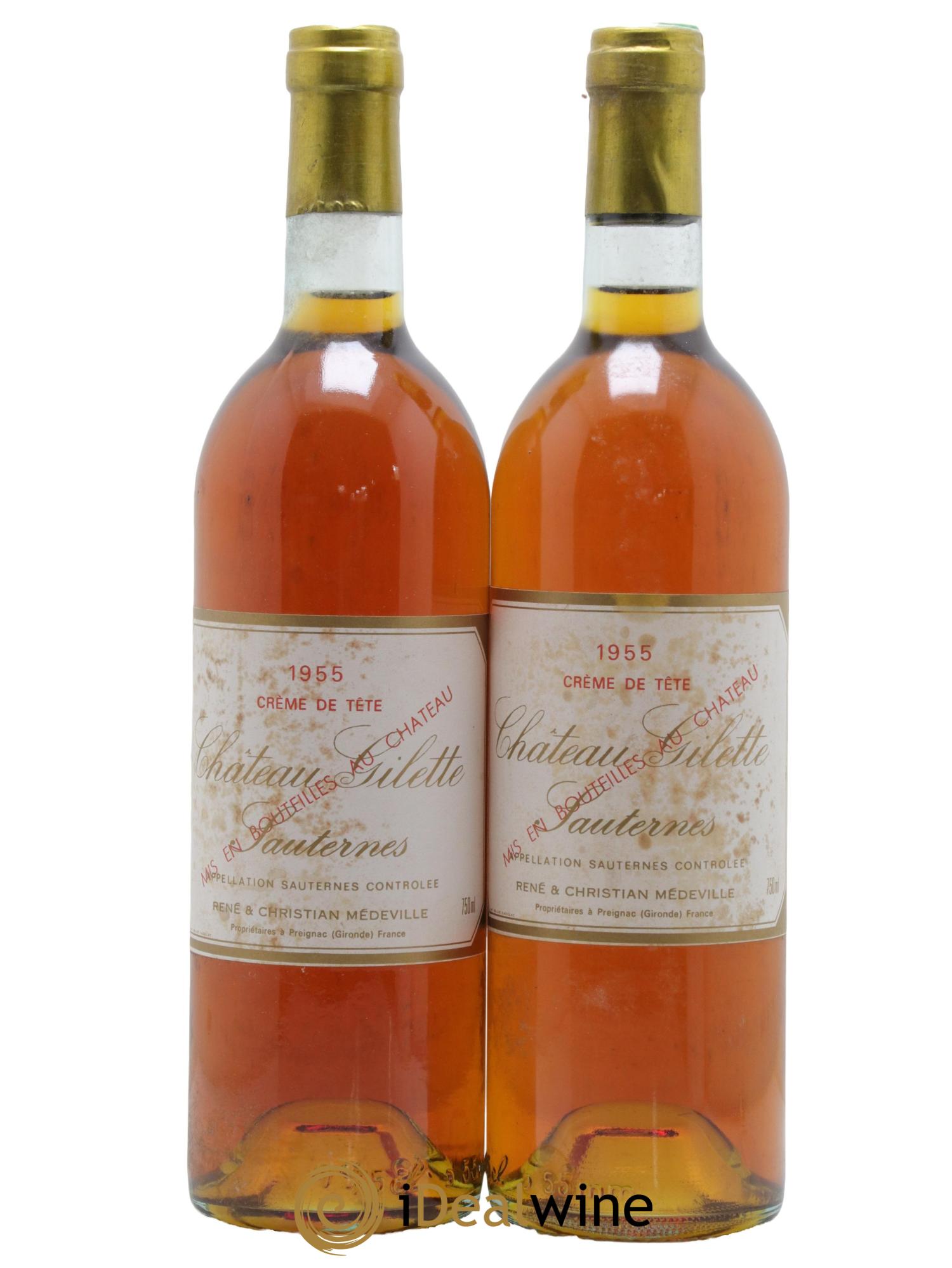 Château Gilette - Crème de Tête 1955 - Lot of 2 bottles - 0