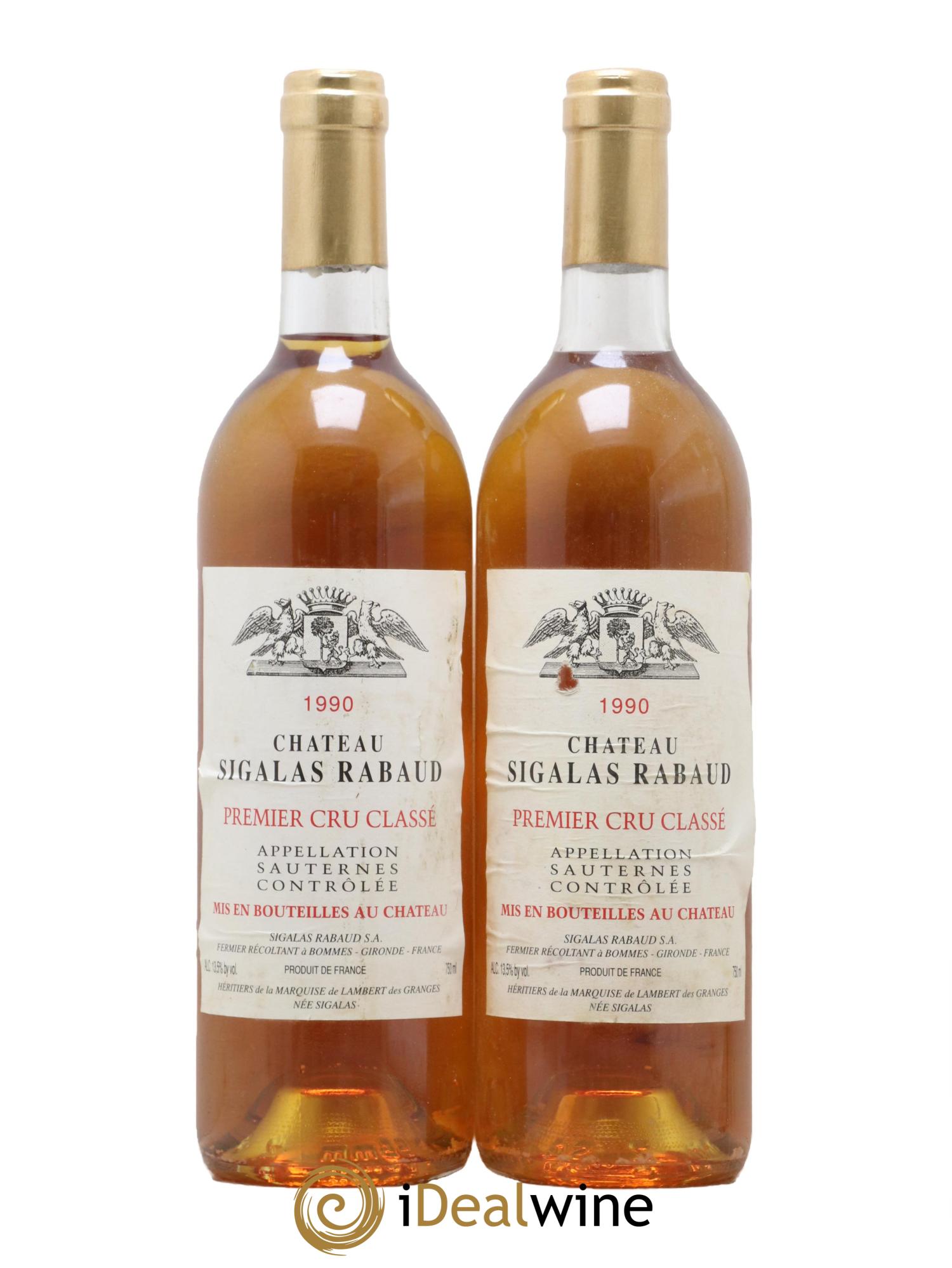 Château Sigalas Rabaud 1er Grand Cru Classé 1990 - Posten von 2 Flaschen - 0