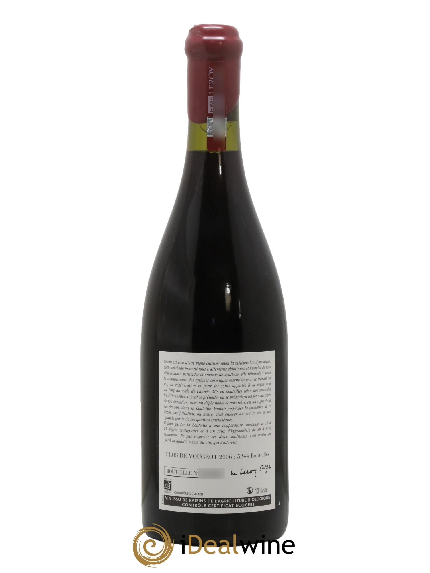 Clos de Vougeot Grand Cru Leroy (Domaine) 2006 - Lotto di 1 bottiglia - 1