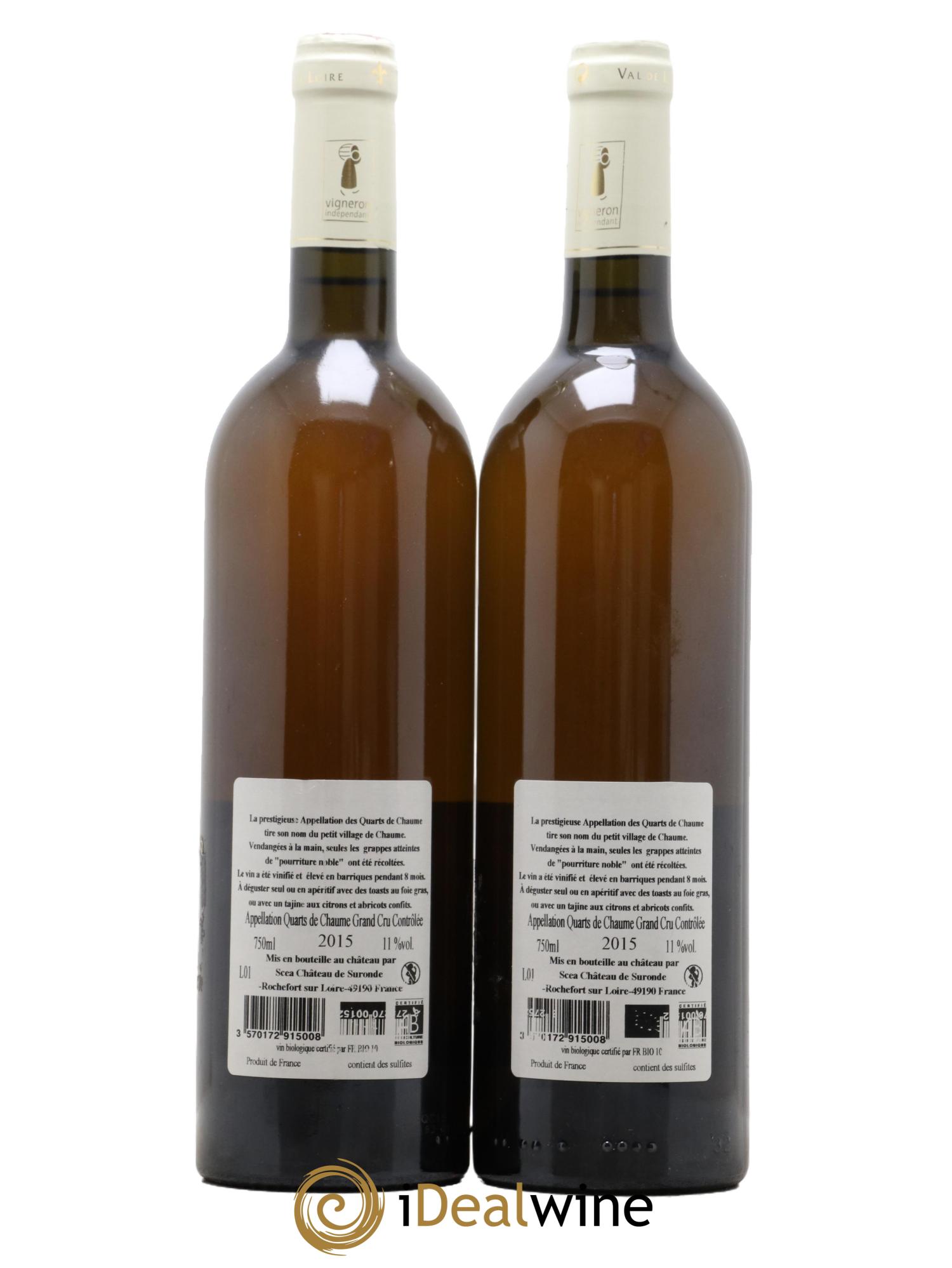 Quarts de Chaume Grains Nobles Château de Suronde  2015 - Posten von 2 Flaschen - 1