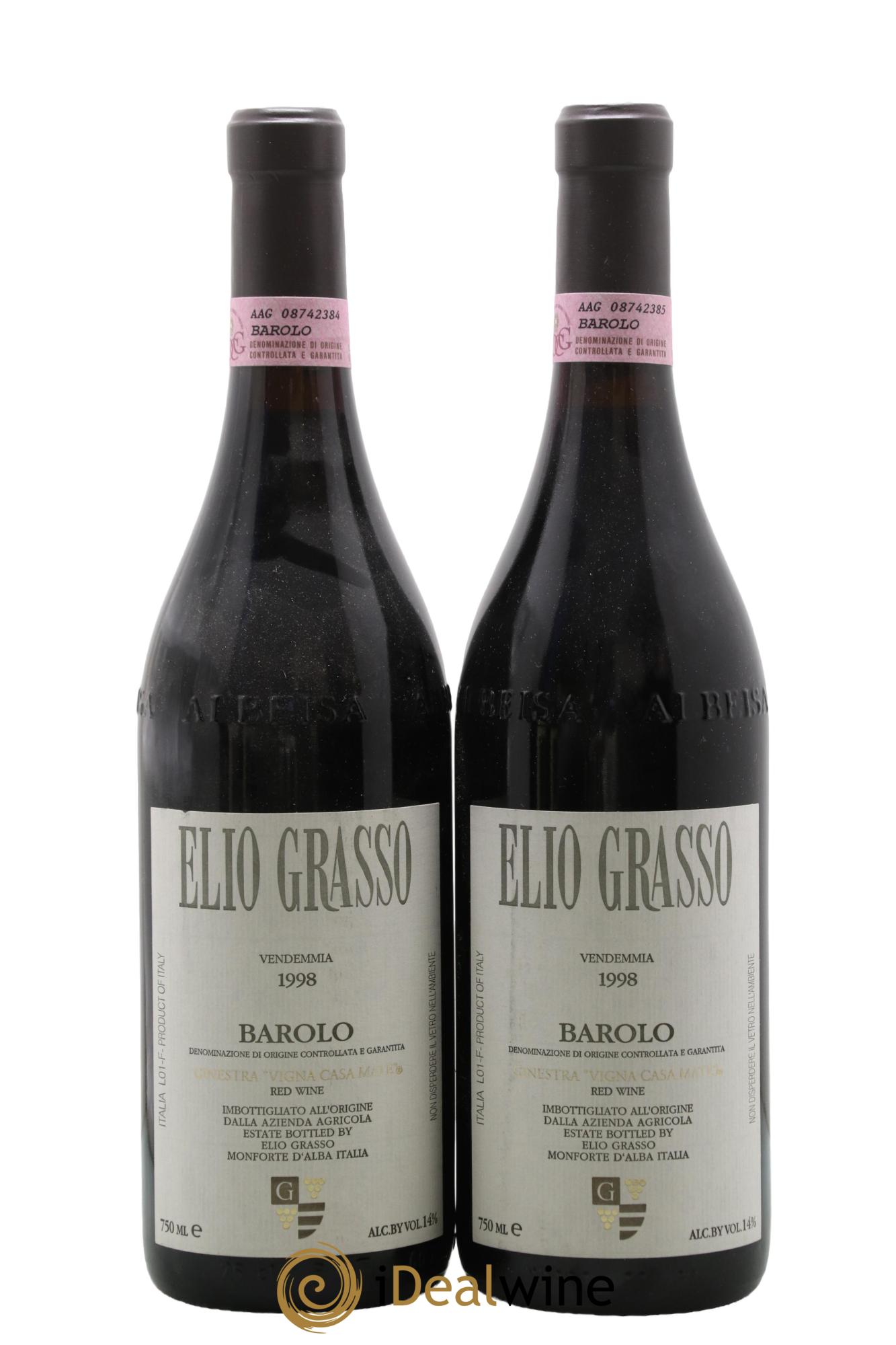 Barolo DOCG Ginestra Vigna Casa Maté Domaine Elio Grasso 1998 - Posten von 2 Flaschen - 0