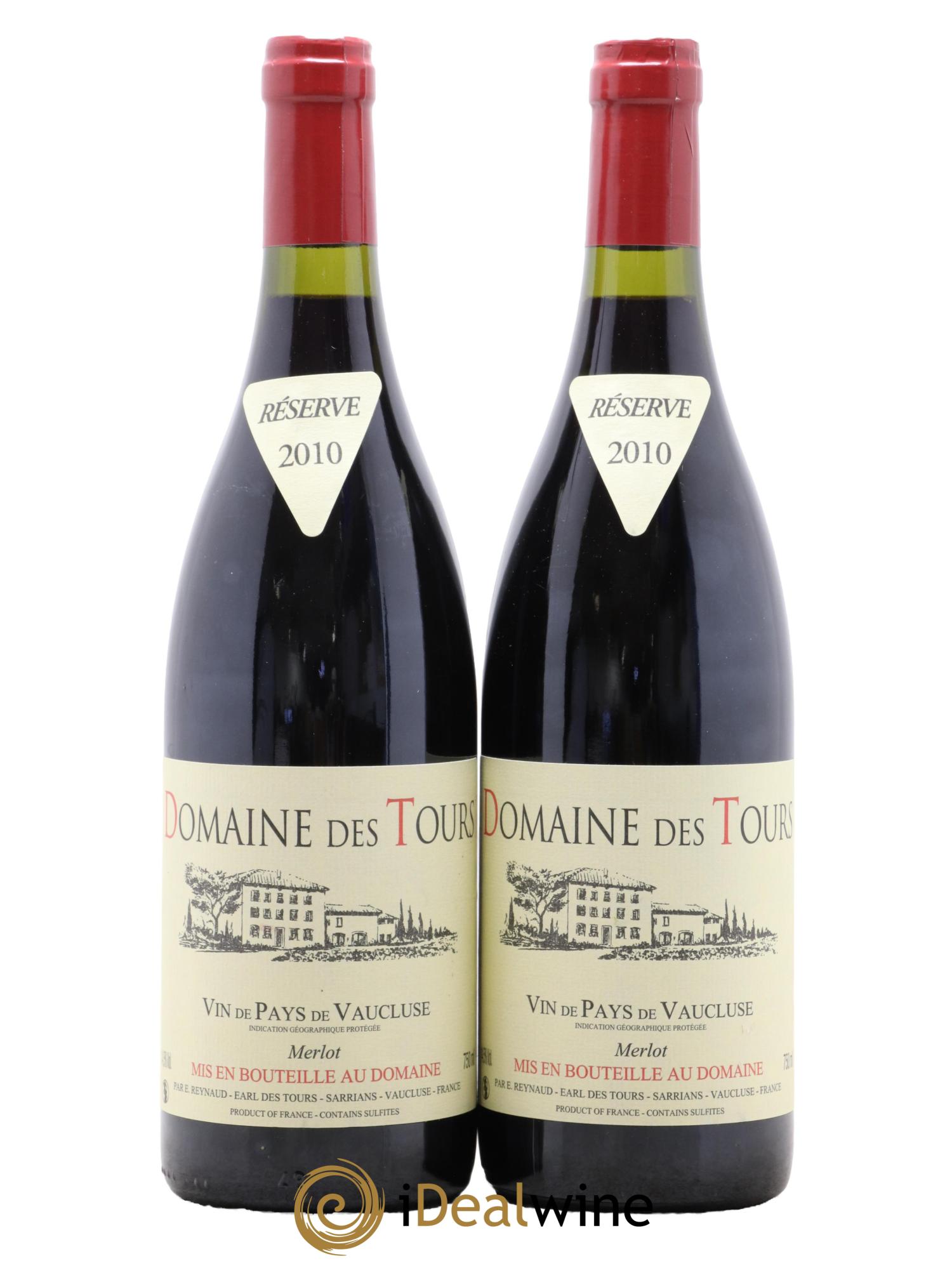 IGP Pays du Vaucluse (Vin de Pays du Vaucluse) Domaine des Tours Merlot Emmanuel Reynaud 2010 - Lot of 2 bottles - 0