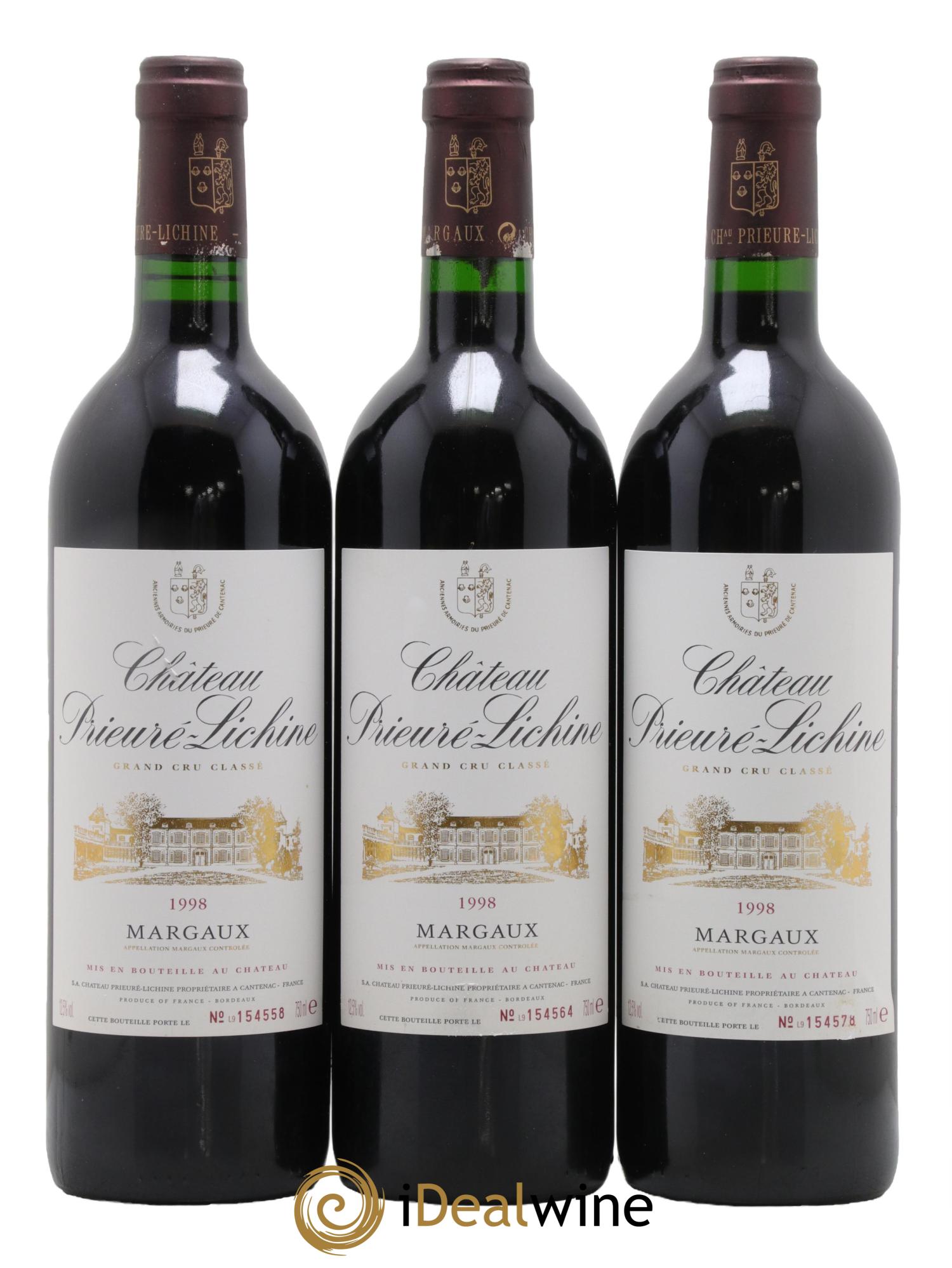 Château Prieuré Lichine 4ème Grand Cru Classé 1998 - Lot de 3 bouteilles - 0