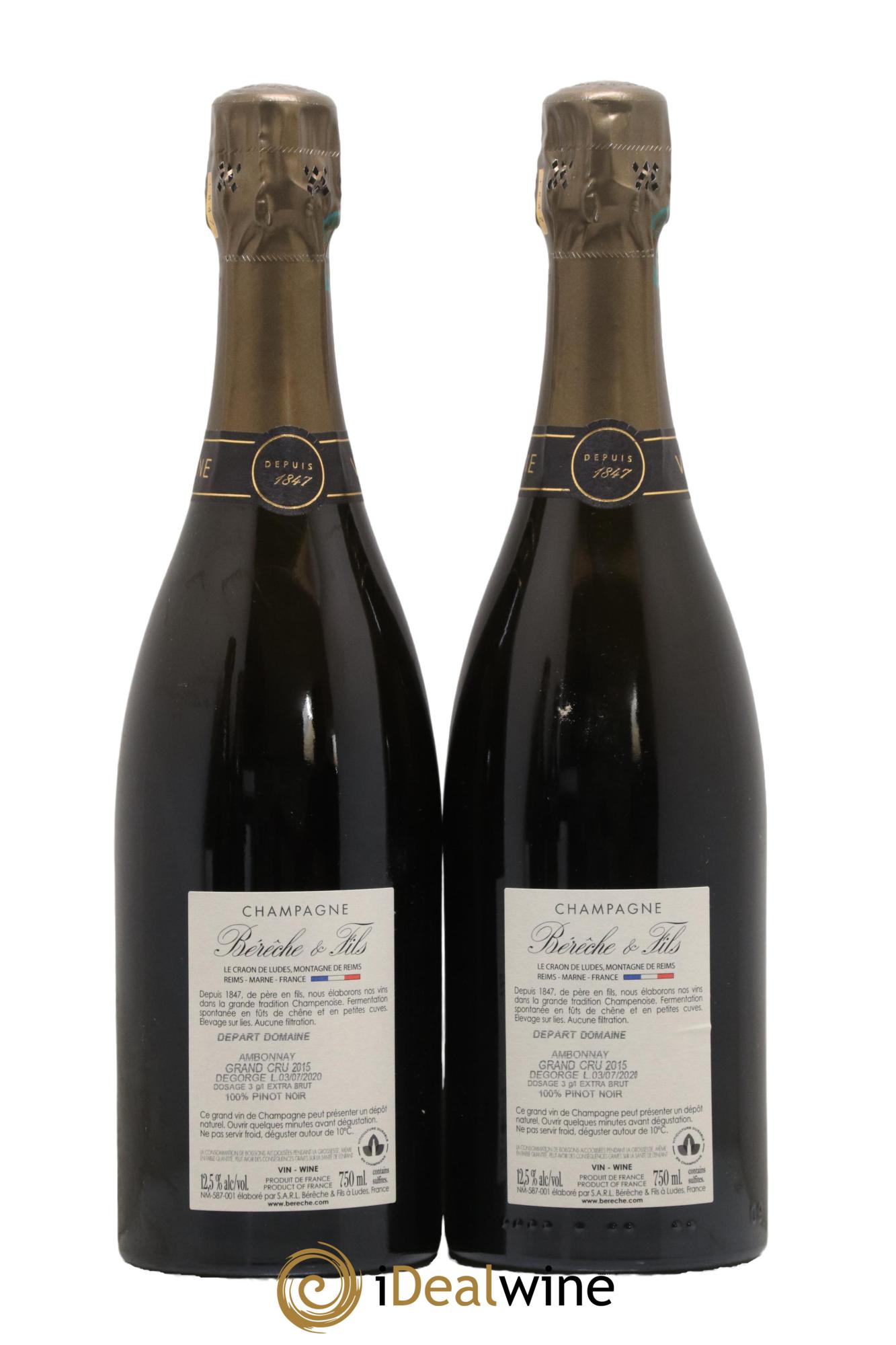 Ambonnay Grand Cru Bérêche et Fils 2015 - Lotto di 2 bottiglie - 1