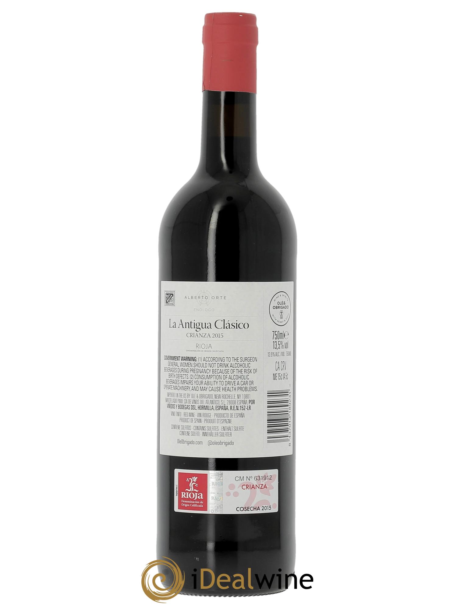 Rioja DOCa La Antigua Clásico Crianza Tinto Alberto Orte  2015 - Lot of 1 bottle - 1