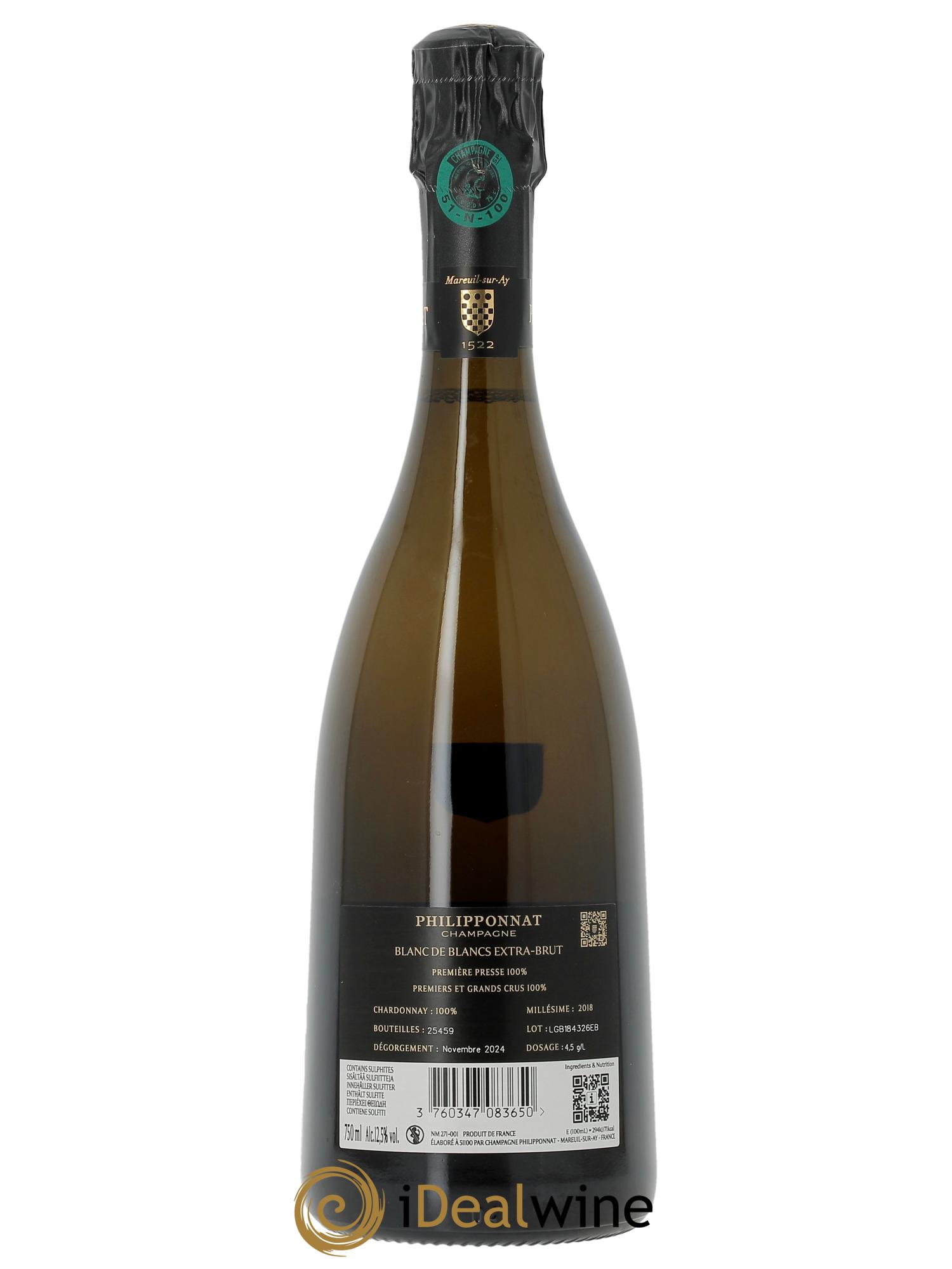 Grand Blanc Extra-Brut Philipponnat 2018 - Lot de 1 bouteille - 1