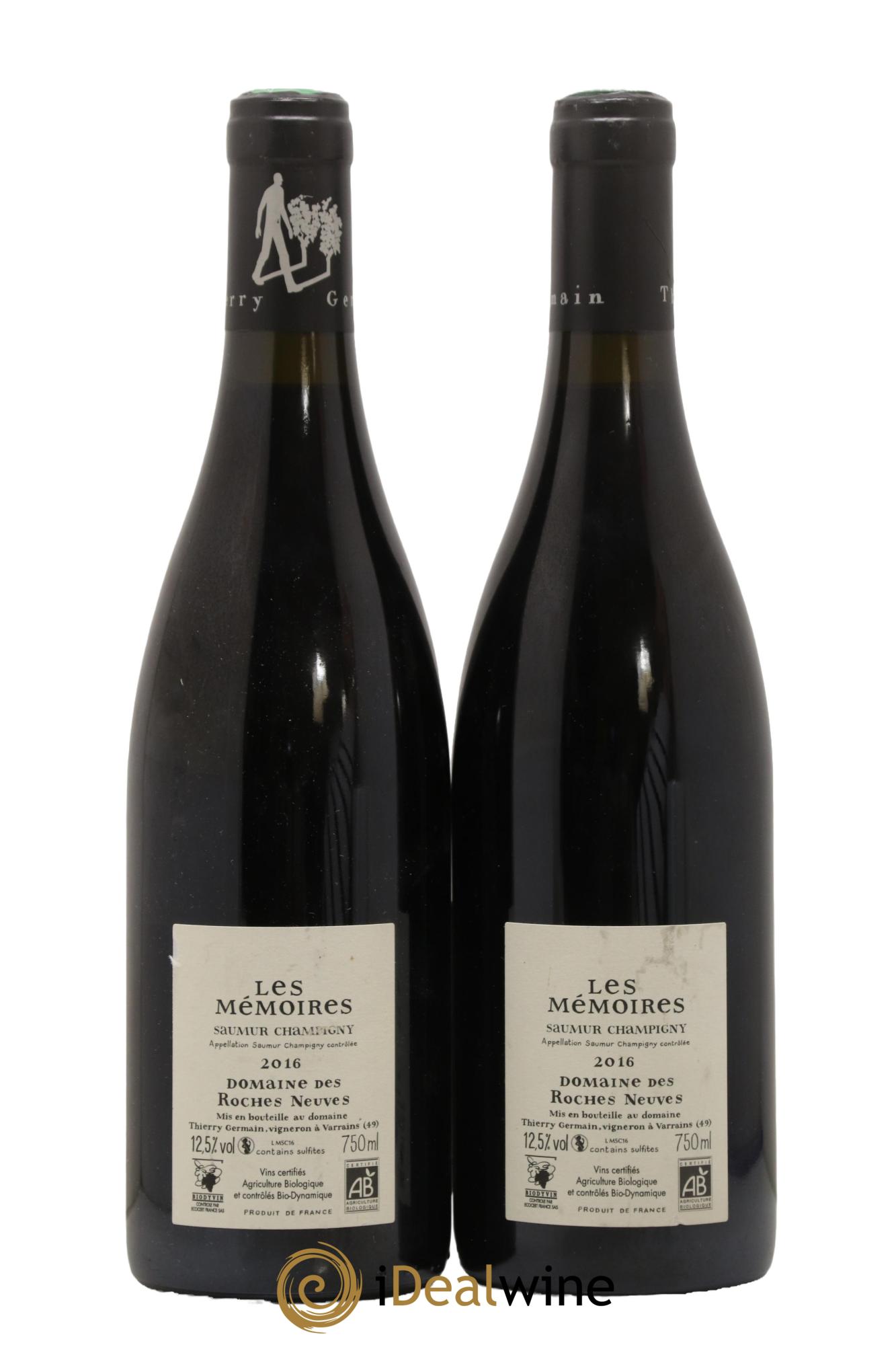 Saumur-Champigny Les Mémoires Domaine des Roches Neuves - Thierry Germain  2016 - Lot de 2 bouteilles - 1