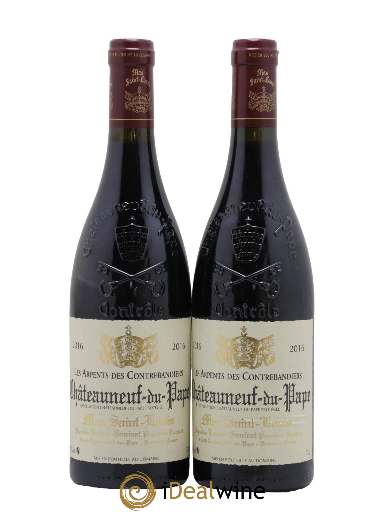 Châteauneuf-du-Pape Les Arpents des Contrebandiers Mas Saint-Louis 2016 - Lotto di 2 bottiglie - 0