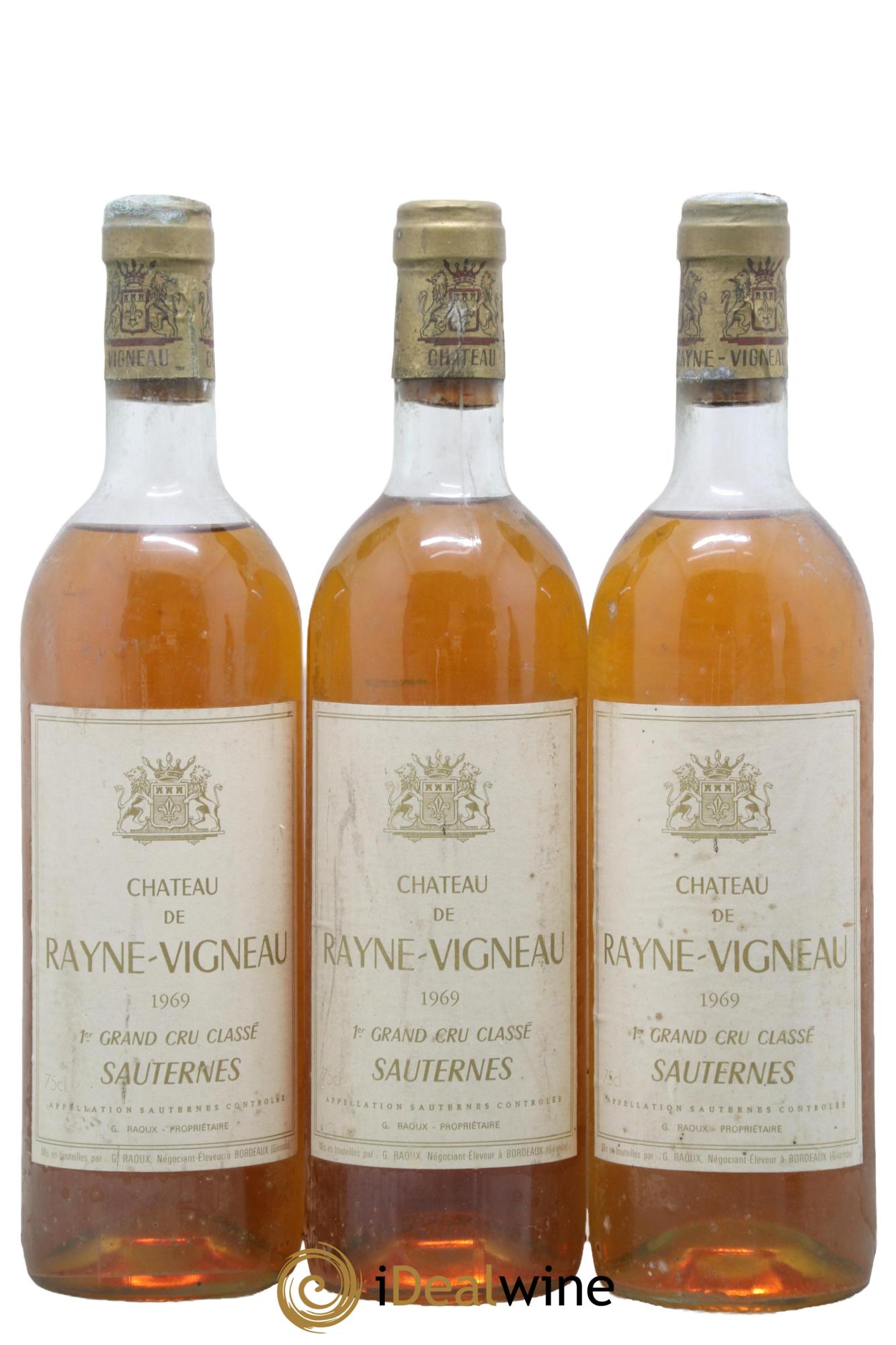 Château de Rayne Vigneau 1er Grand Cru Classé  1969 - Lot de 3 bouteilles - 0