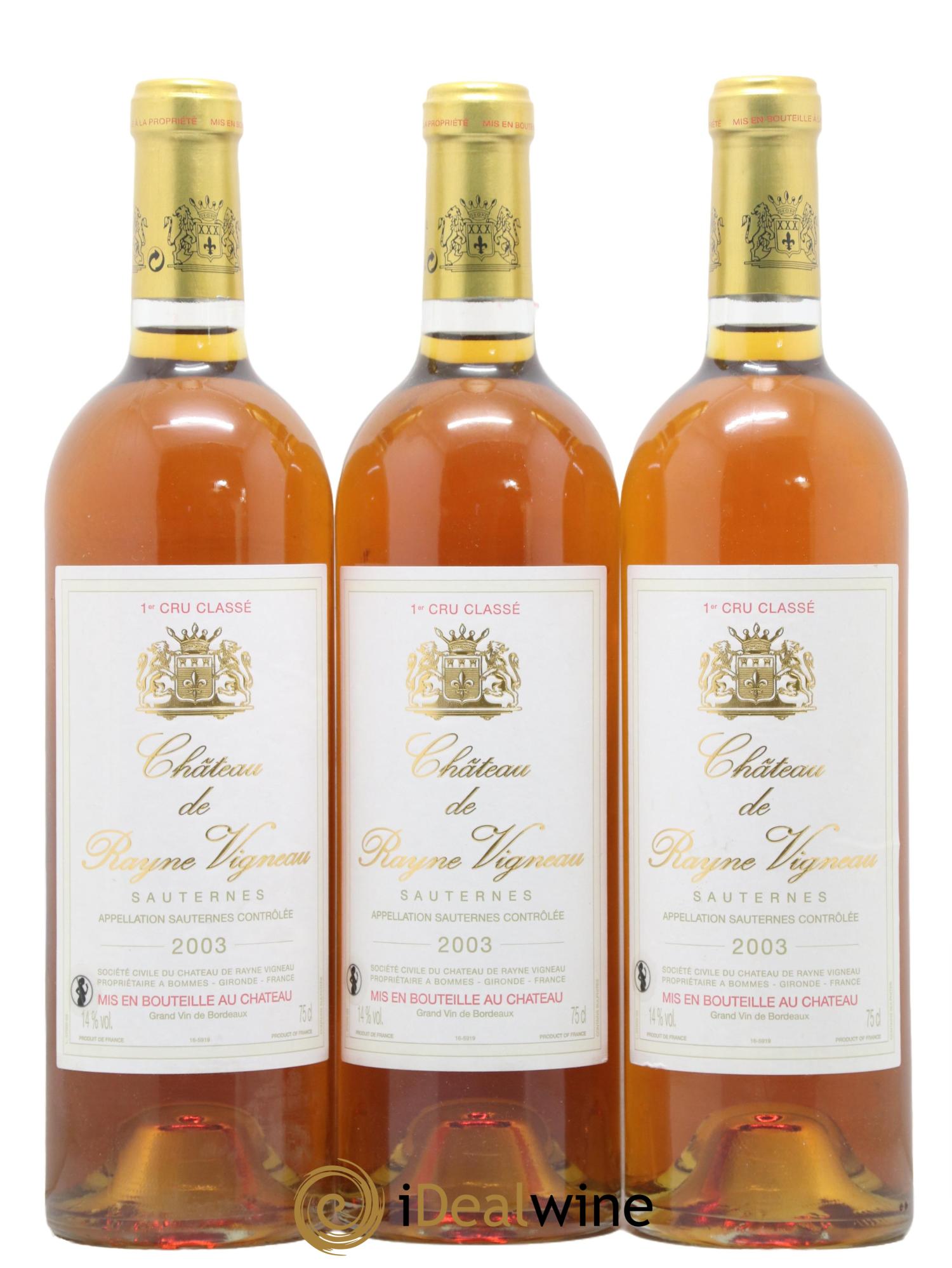 Château de Rayne Vigneau 1er Grand Cru Classé 2003 - Lot of 3 bottles - 0