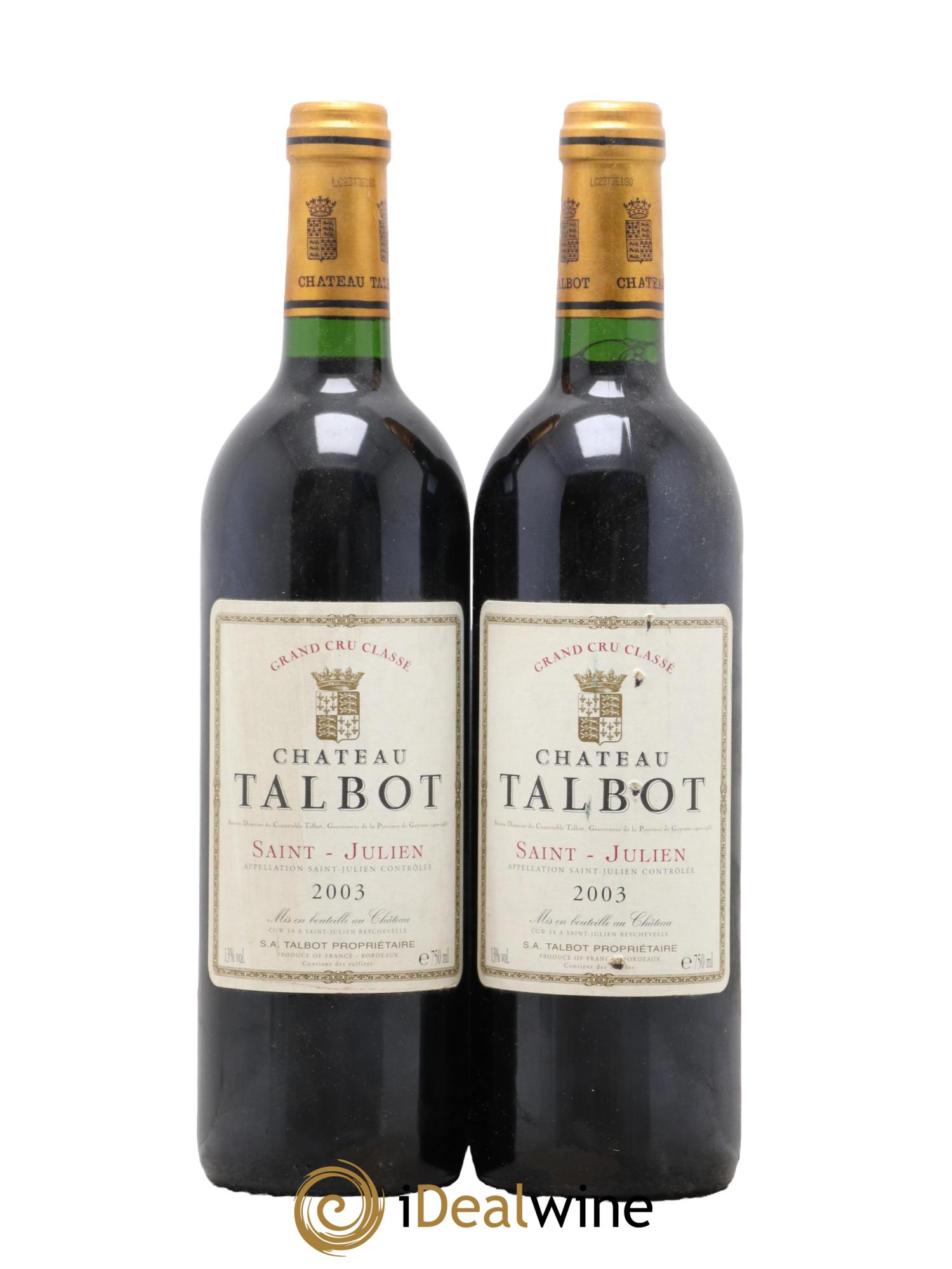 Château Talbot 4ème Grand Cru Classé 2003 - Lot de 2 bouteilles - 0