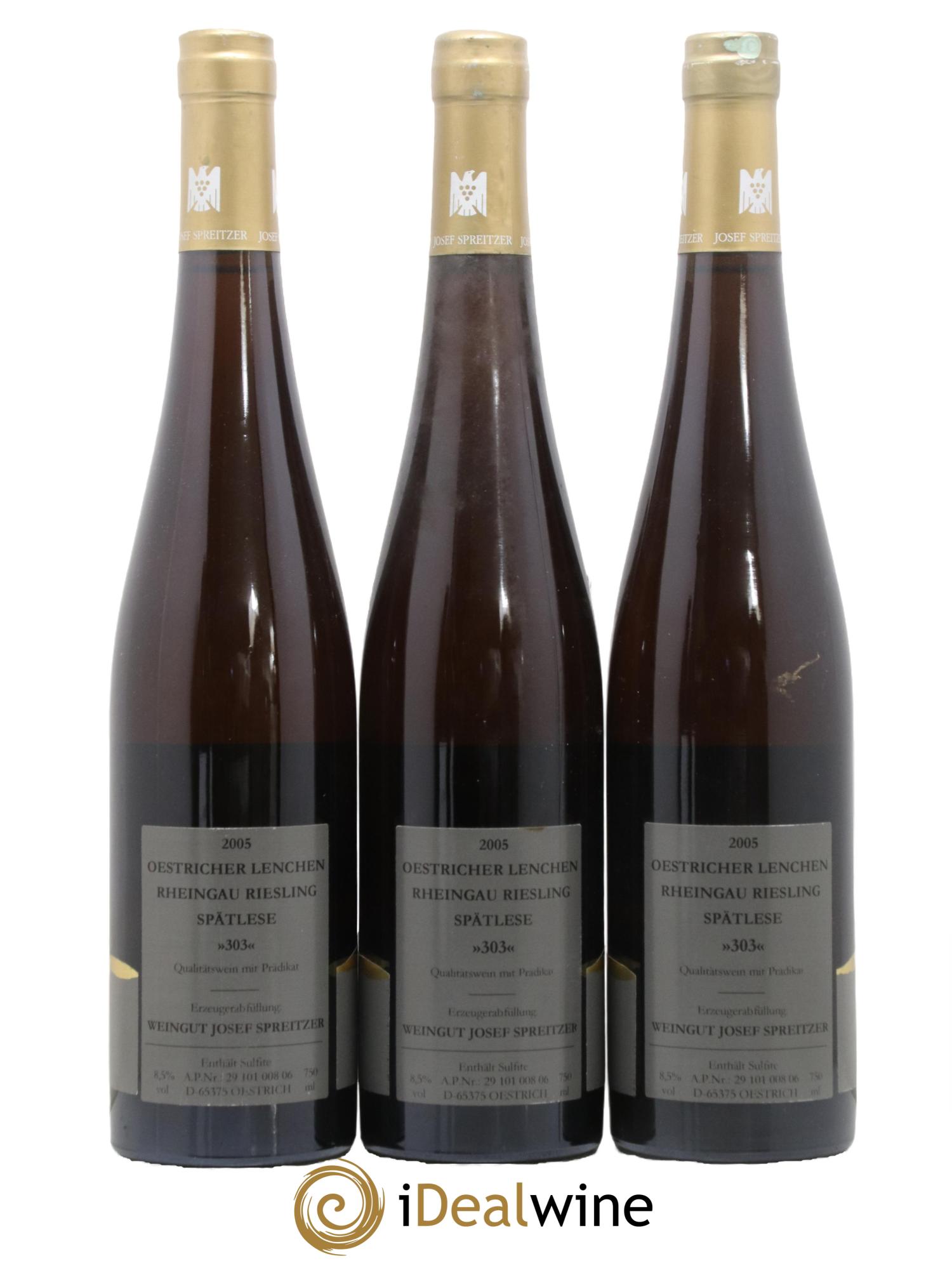 Allemagne Rheingau Riesling Spätlese 303 Oestricher Lenchen Weingut Josef Spreitzer 2005 - Lot de 3 bouteilles - 1