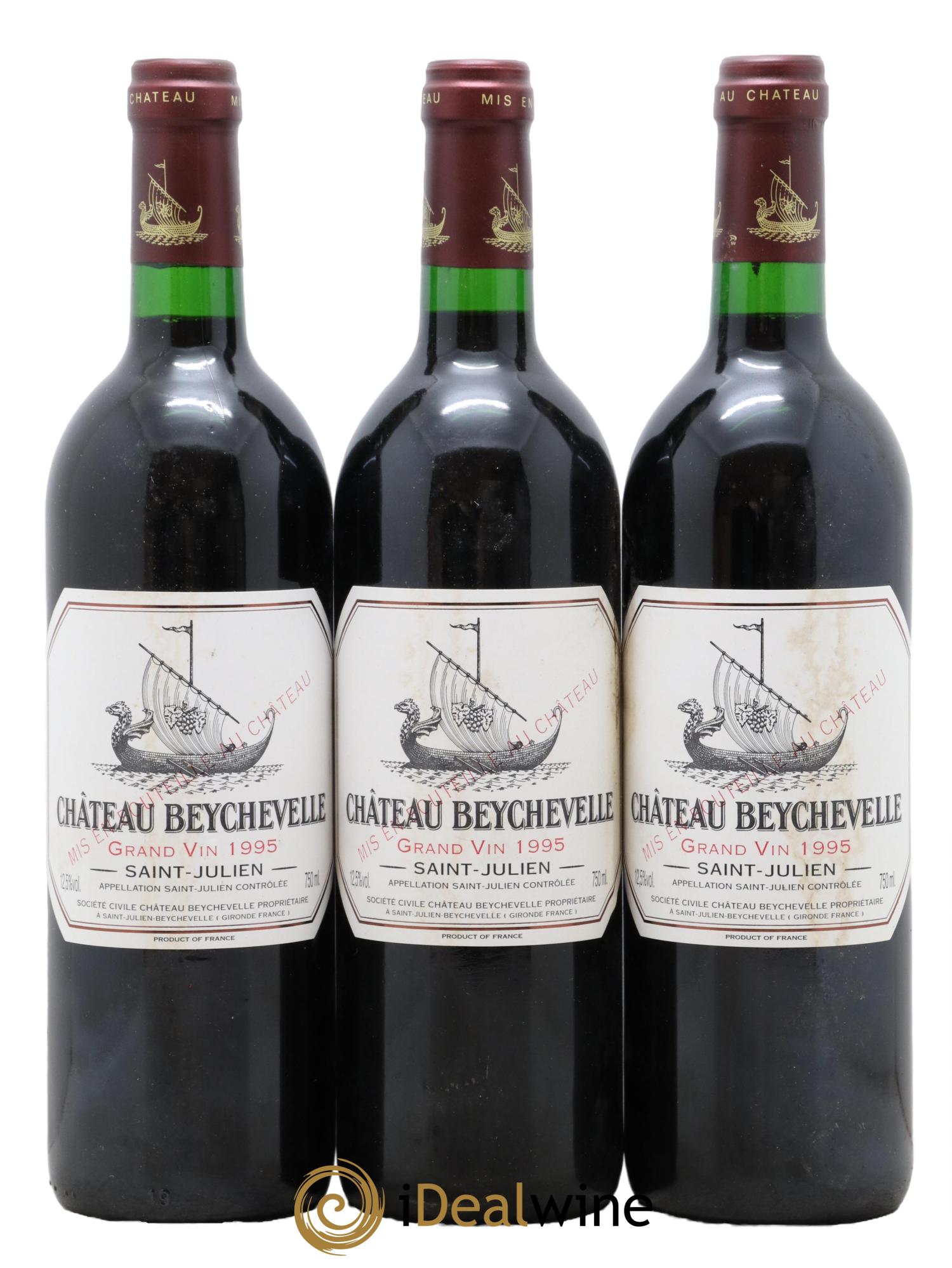 Château Beychevelle 4ème Grand Cru Classé  1995 - Lotto di 3 bottiglie - 0