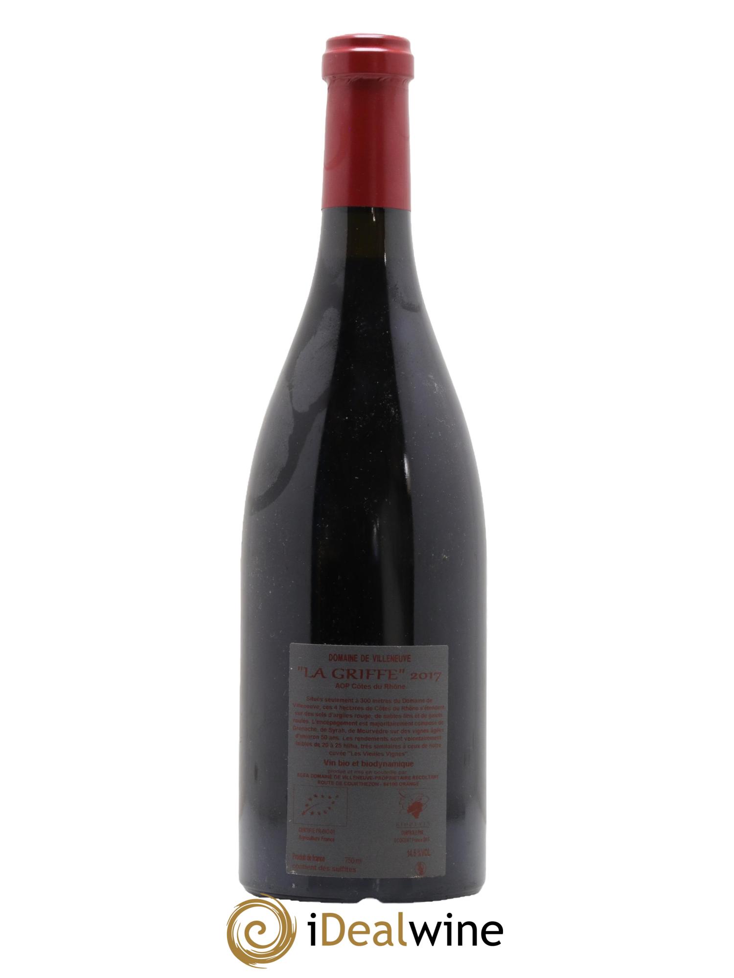 Côtes du Rhône La Griffe Domaine de Villeneuve 2017 - Lot de 1 bouteille - 1