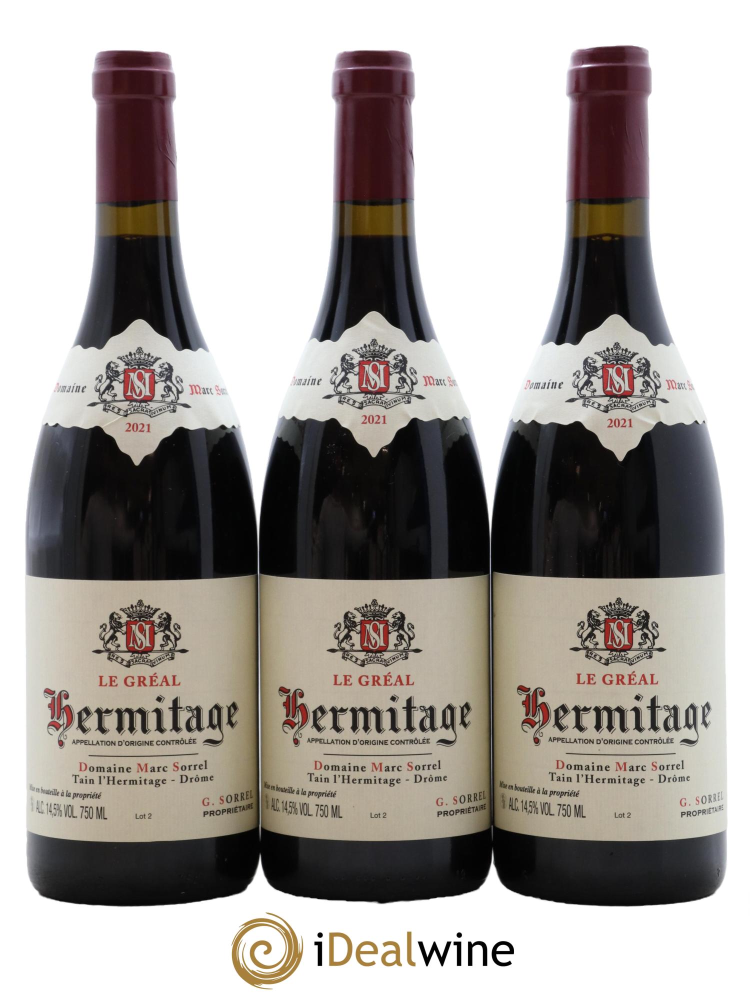 Hermitage Le Gréal Marc Sorrel  2021 - Lot of 3 bottles - 0