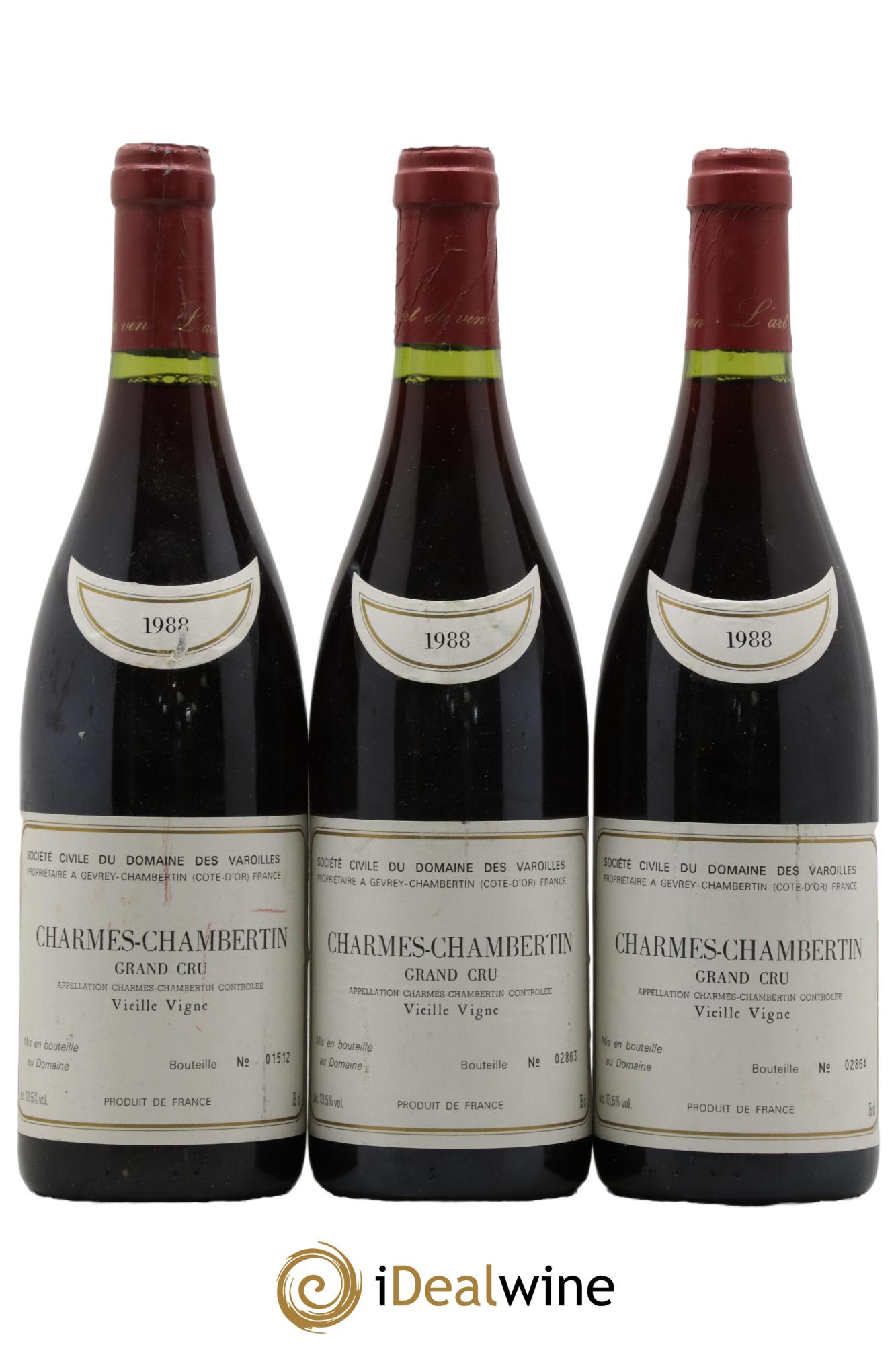 Charmes-Chambertin Grand Cru Varoilles (Domaine des) Vieille Vigne 1988 - Lot de 3 bouteilles - 0