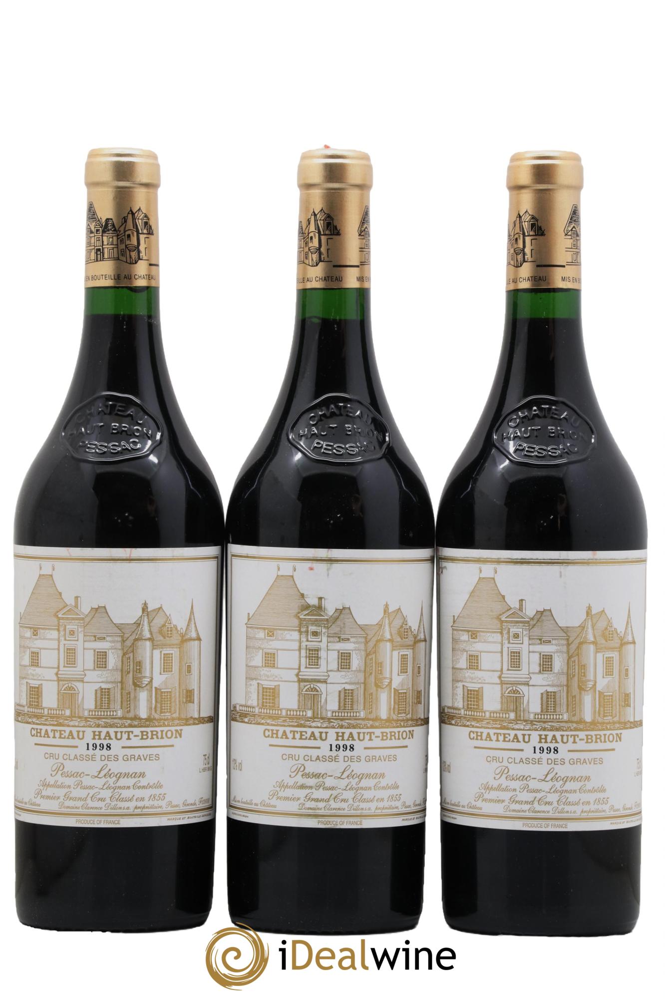 Château Haut Brion 1er Grand Cru Classé 1998 - Lot de 3 bouteilles - 0