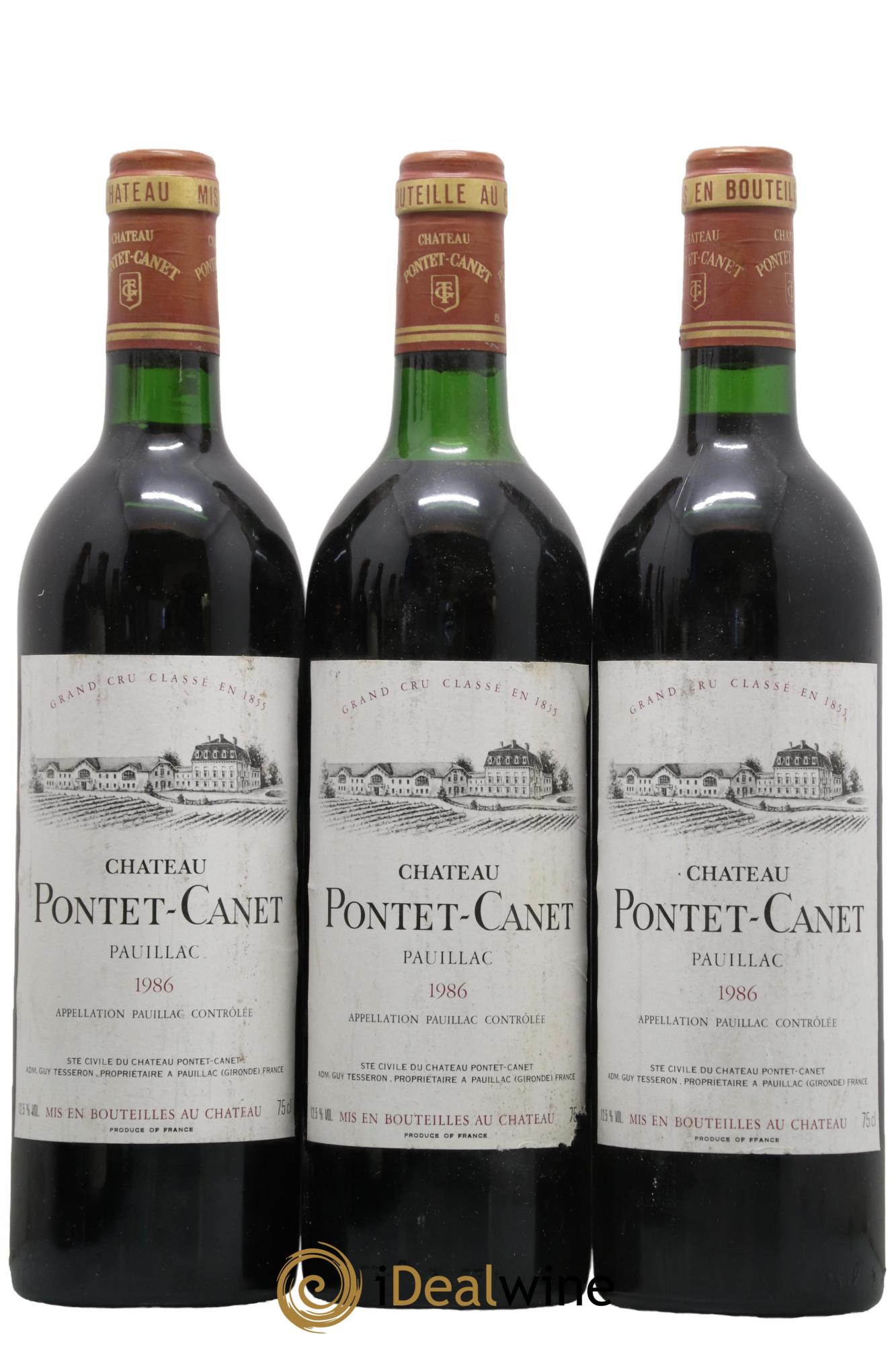 Château Pontet Canet 5ème Grand Cru Classé 1986 - Lot de 3 bouteilles - 0