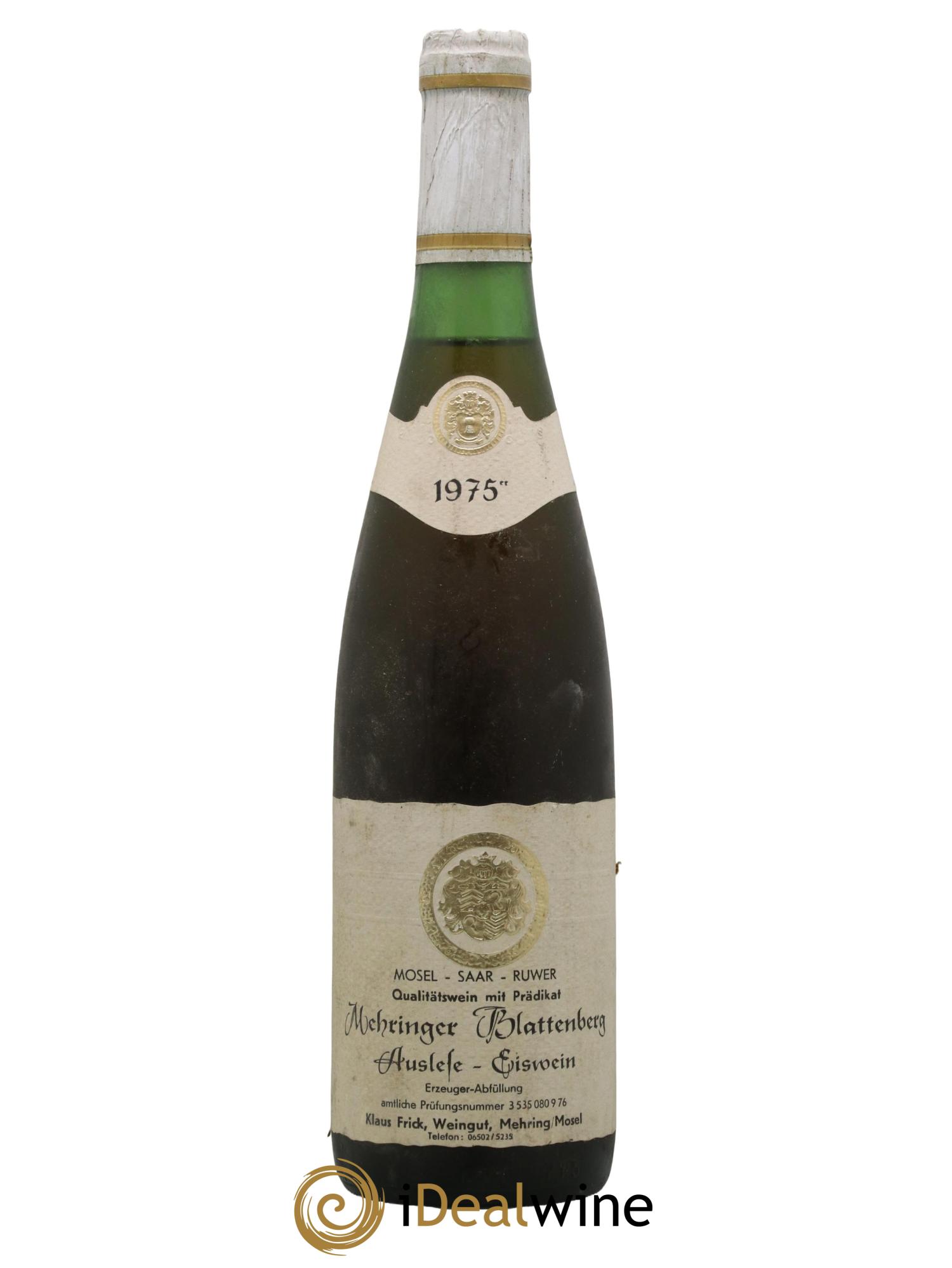 Allemagne Mosel-Saar Mehringer Blattenberg Auslese Eiswein Weingut Frick Schmitt 1975 - Posten von 1 Flasche - 0