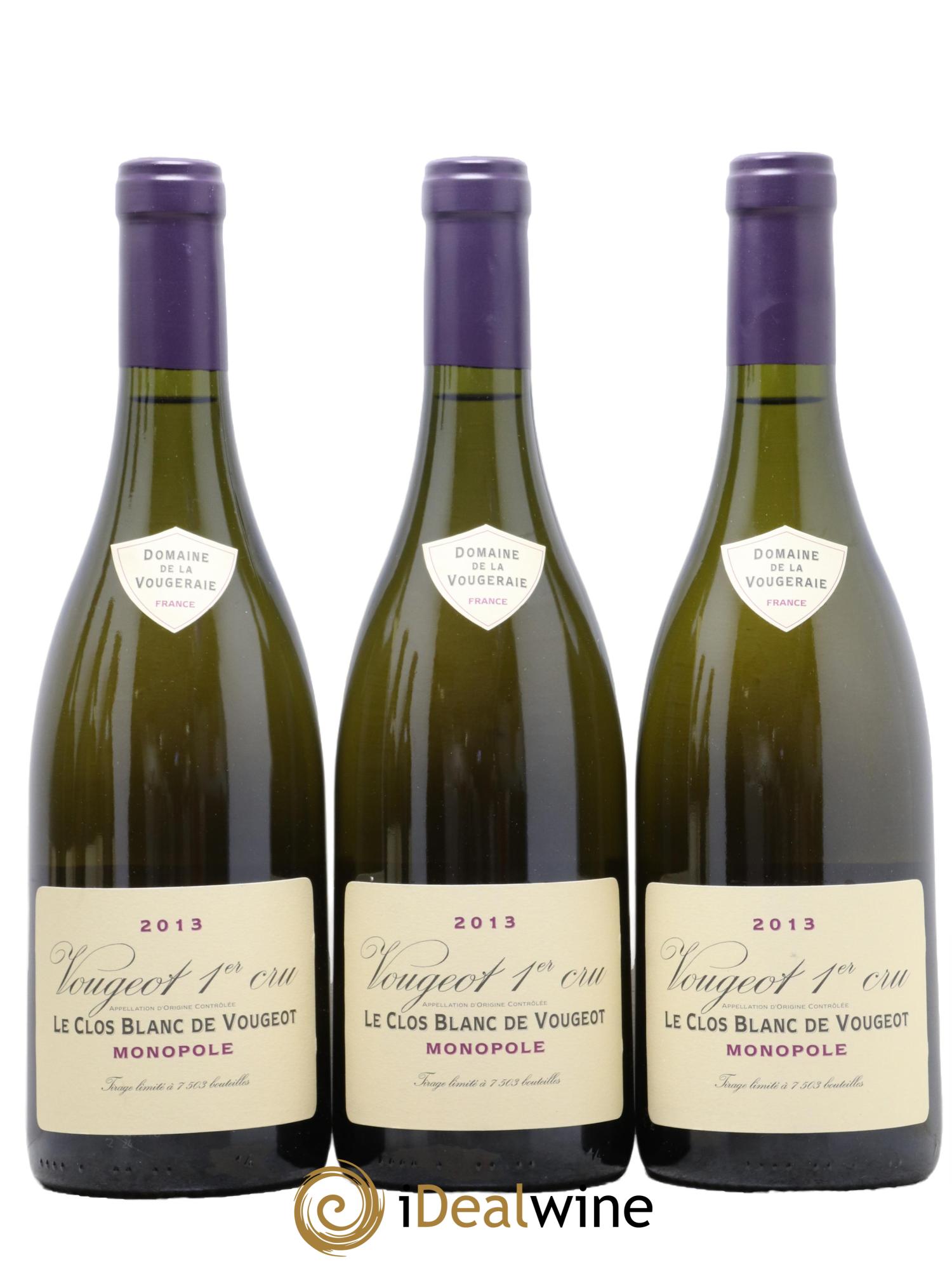 Vougeot 1er Cru Le Clos Blanc de Vougeot La Vougeraie 2013 - Lotto di 3 bottiglie - 0