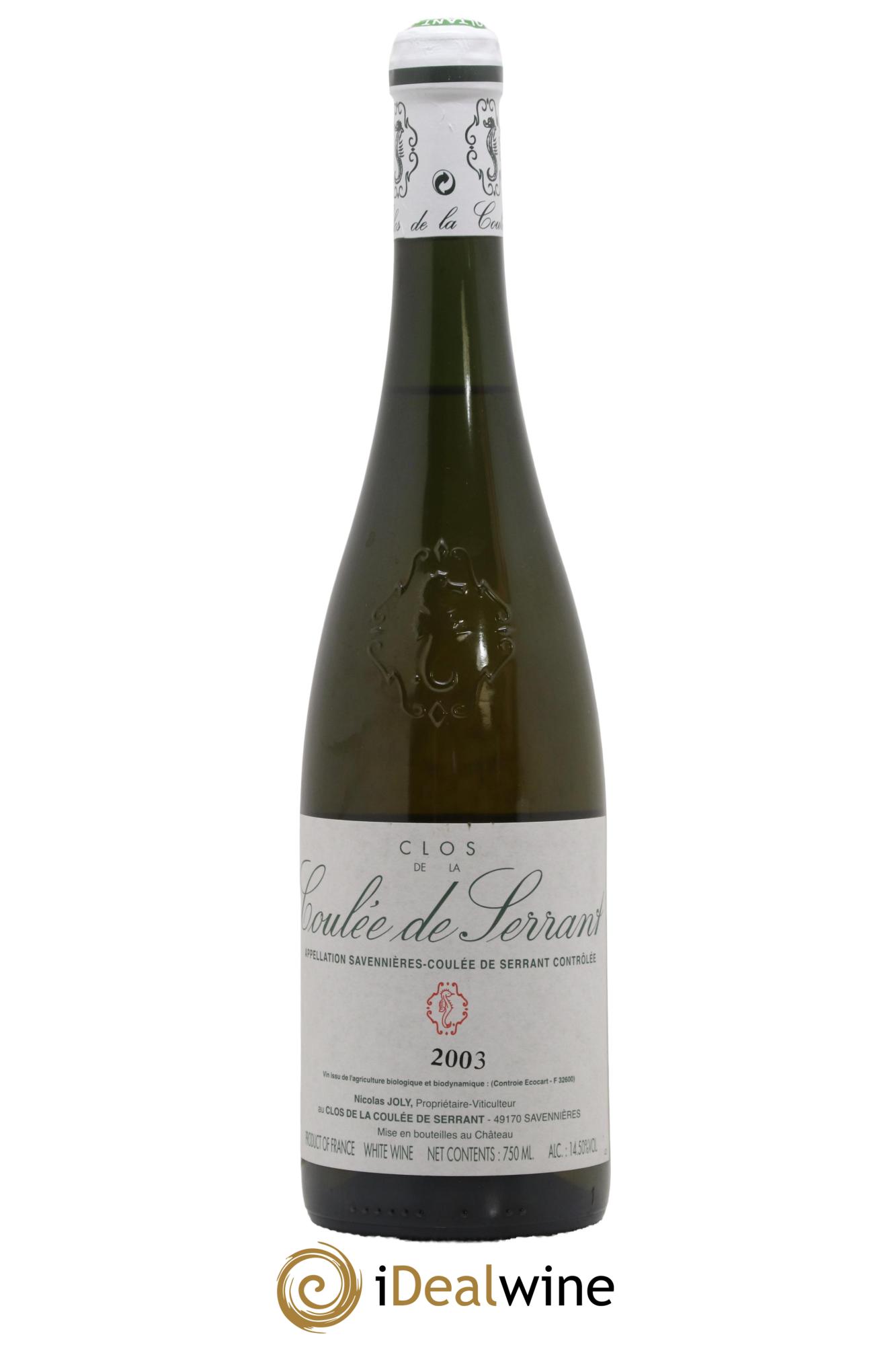 Savennières Clos de la Coulée de Serrant Vignobles de la Coulée de Serrant - Nicolas Joly 2003 - Posten von 1 Flasche - 0