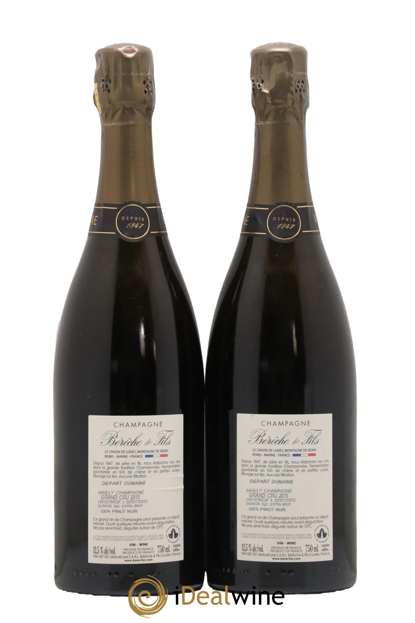 Mailly-Champagne Grand Cru Bérêche et Fils 2015 - Lotto di 2 bottiglie - 1