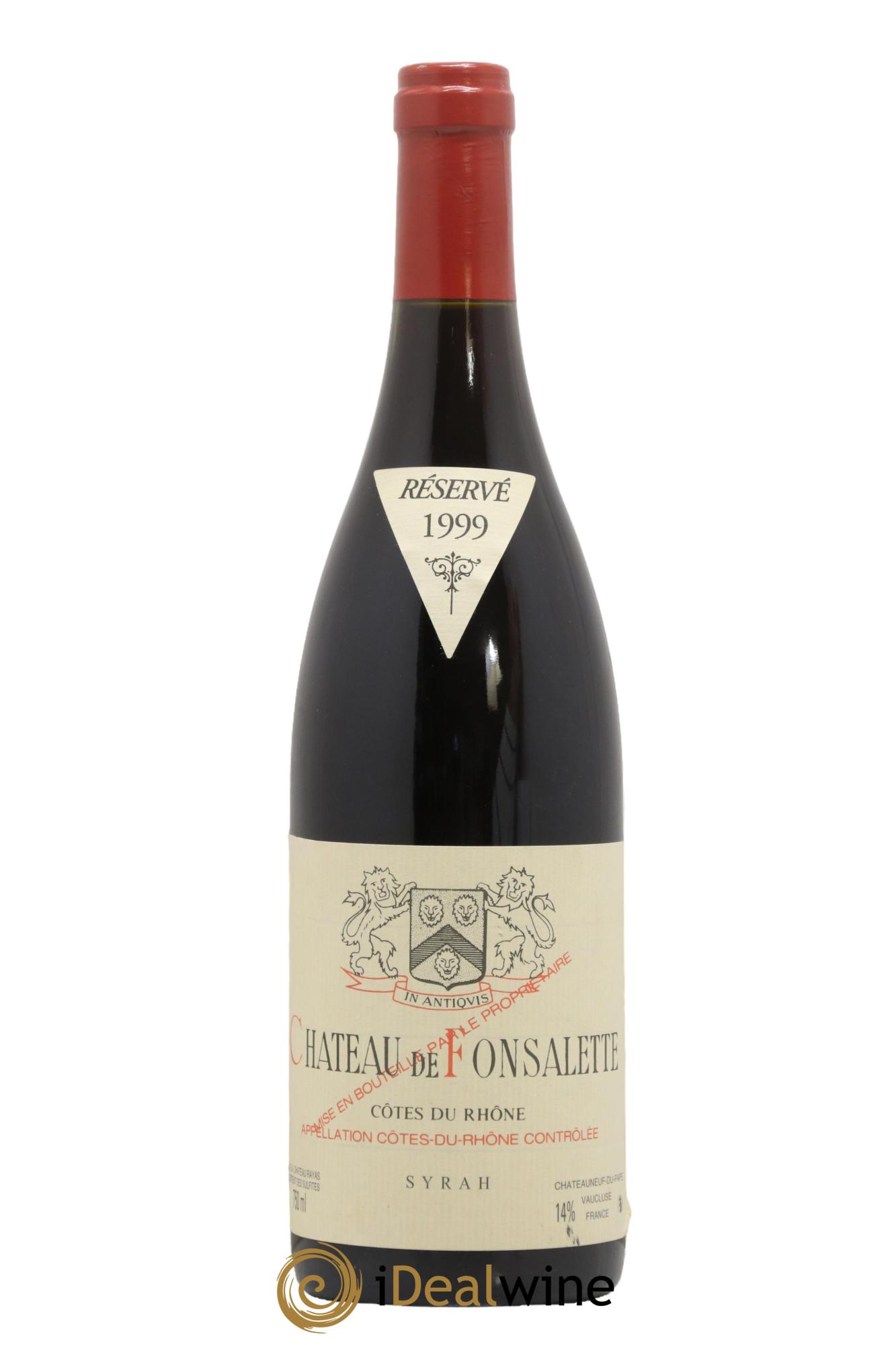 Côtes du Rhône Cuvée Syrah Château de Fonsalette 1999 - Lot de 1 bouteille - 0