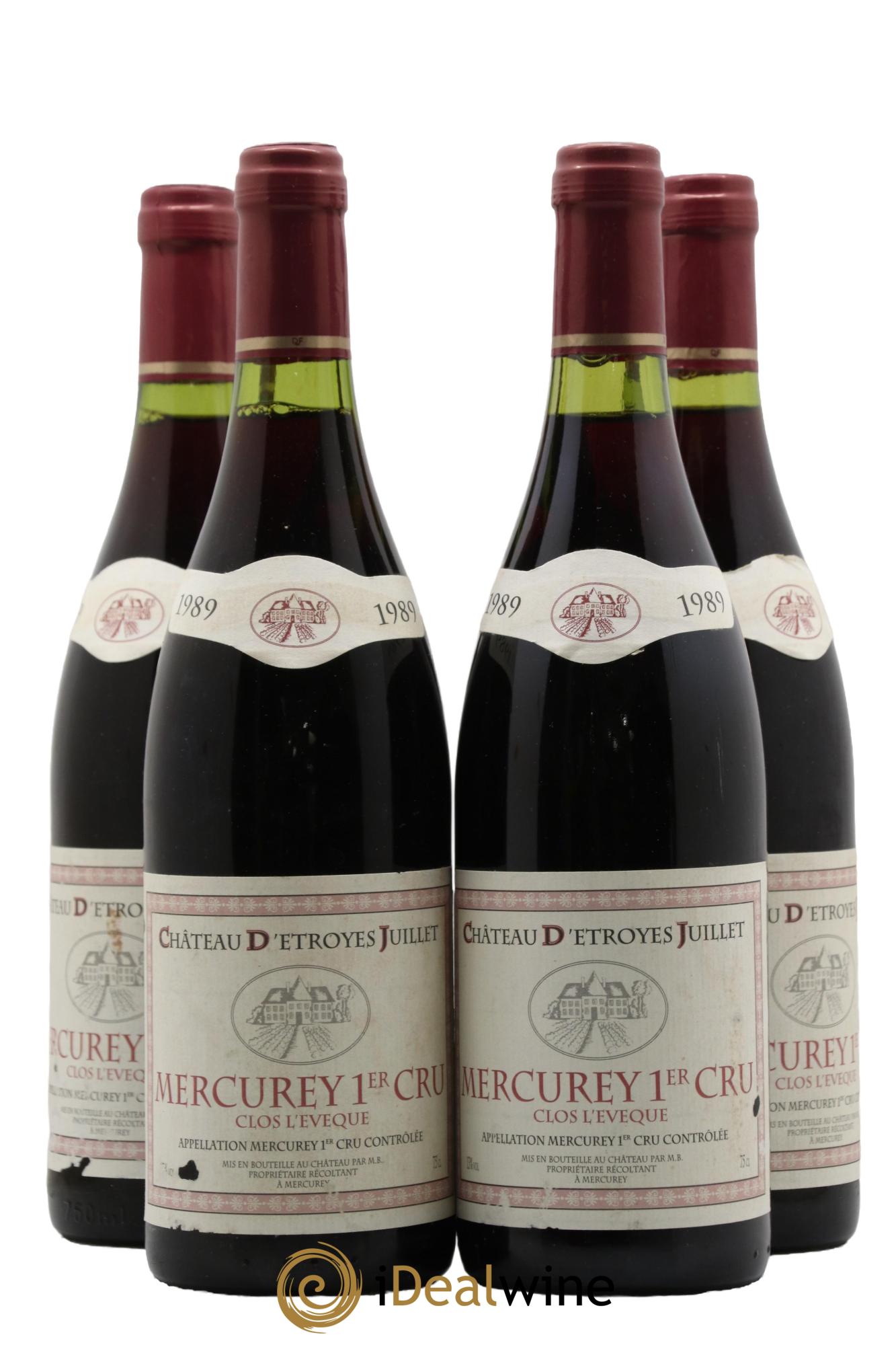 Mercurey 1er Cru Clos de l'Evêque Château d'Etroyes-Juillet 1989 - Lot de 4 bouteilles - 0