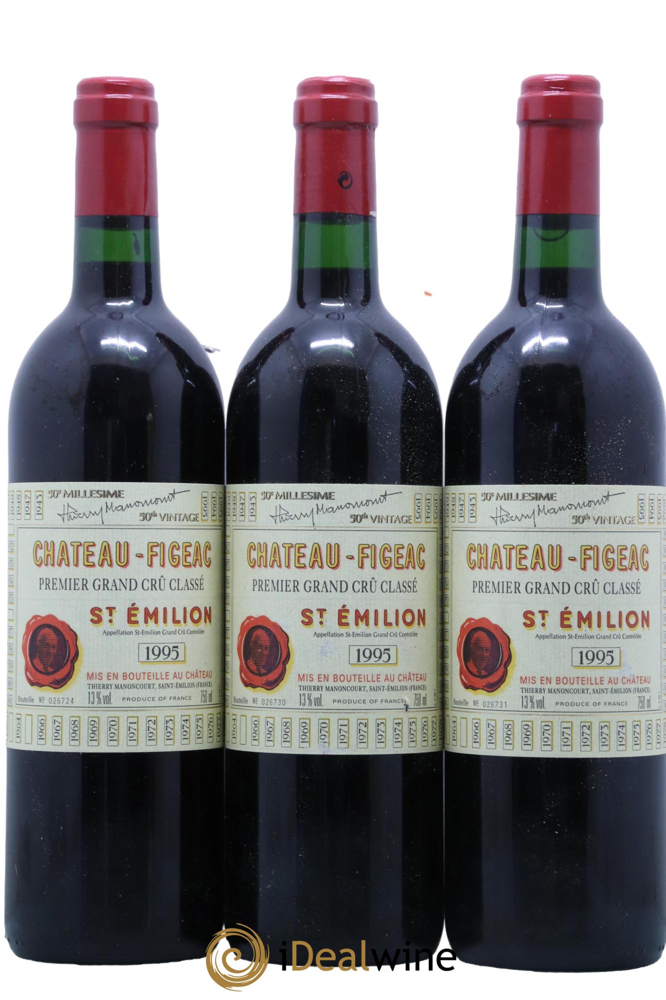 Château Figeac 1er Grand Cru Classé A 1995 - Lot de 3 bouteilles - 0