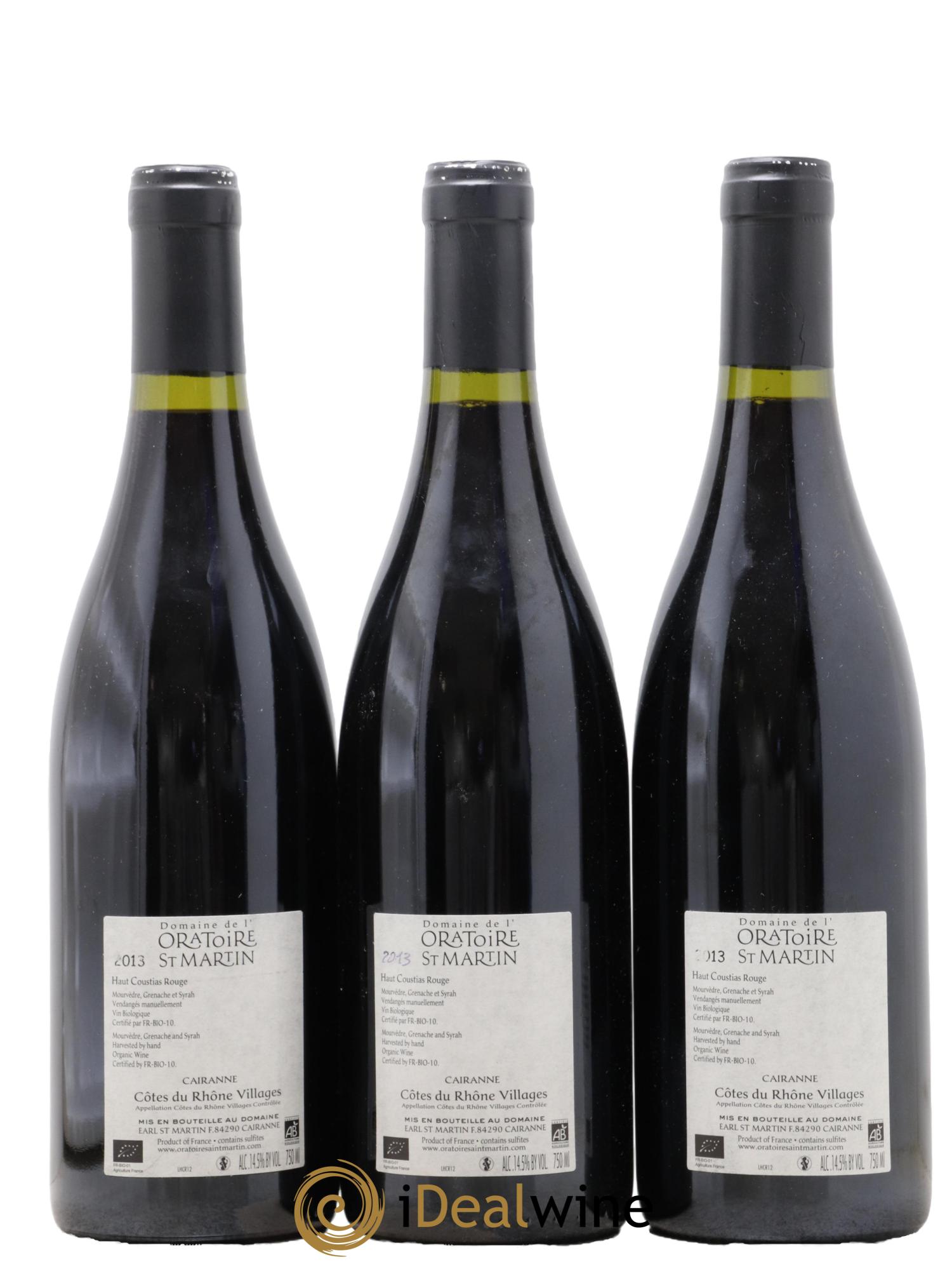 Cairanne Haut-Coustias Oratoire Saint-Martin - Frédéric et François Alary 2013 - Lot de 3 bouteilles - 1