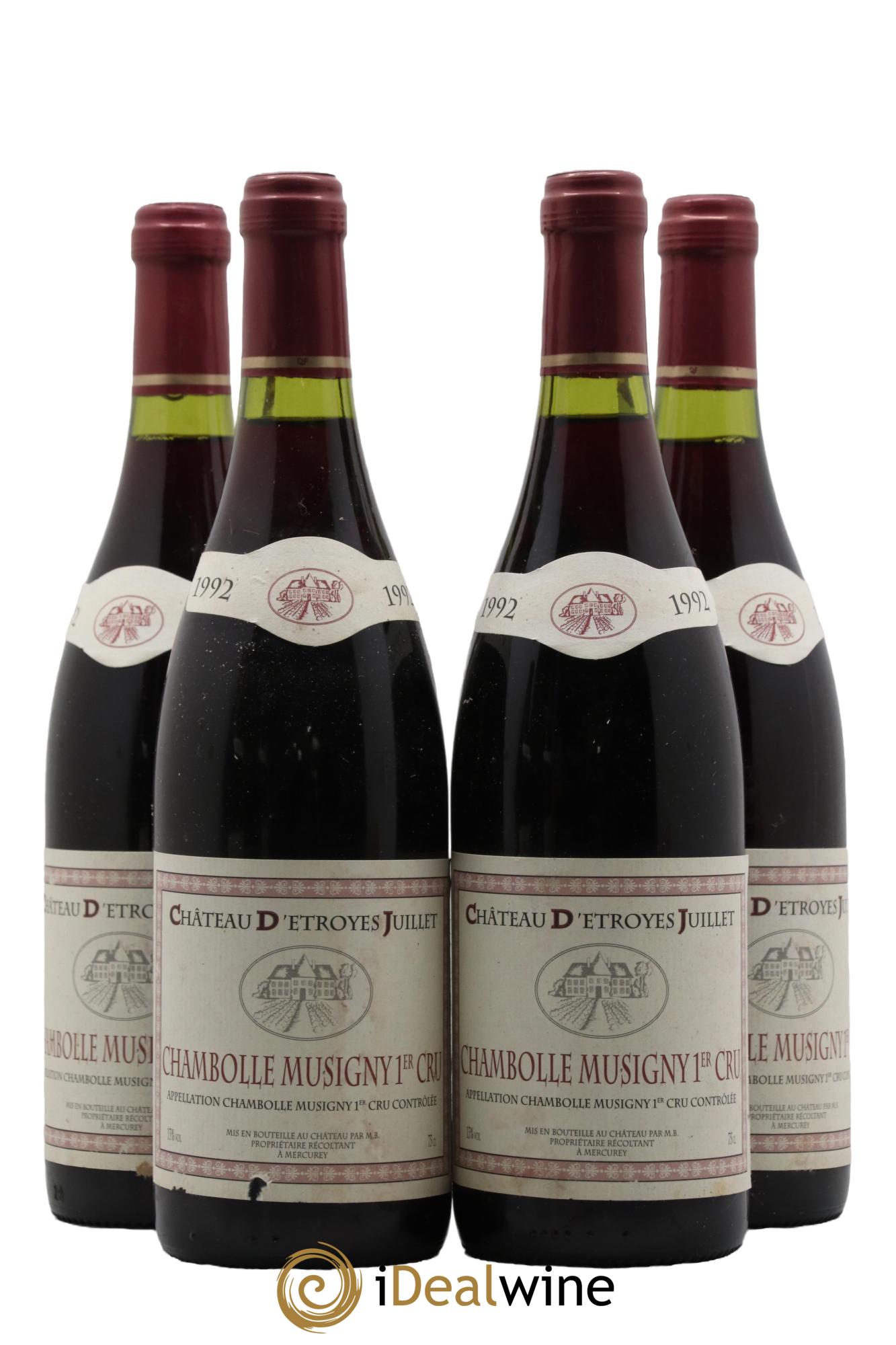 Chambolle-Musigny 1er Cru Château d'Etroyes-Juillet 1992 - Lot de 4 bouteilles - 0