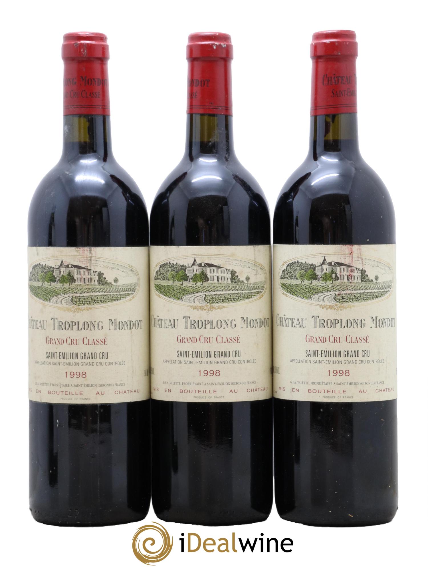 Château Troplong Mondot 1er Grand Cru Classé B 1998 - Lot de 3 bouteilles - 0