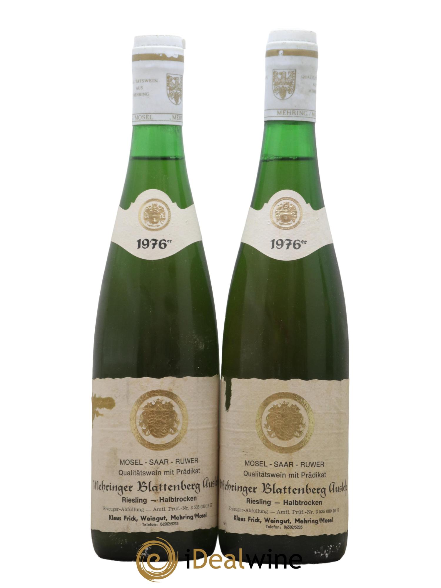 Allemagne Mosel-Saar Auslese halbtrocken Mehringer Blattenberg Weingut Klaus Frick 1976 - Lot of 2 bottles - 0